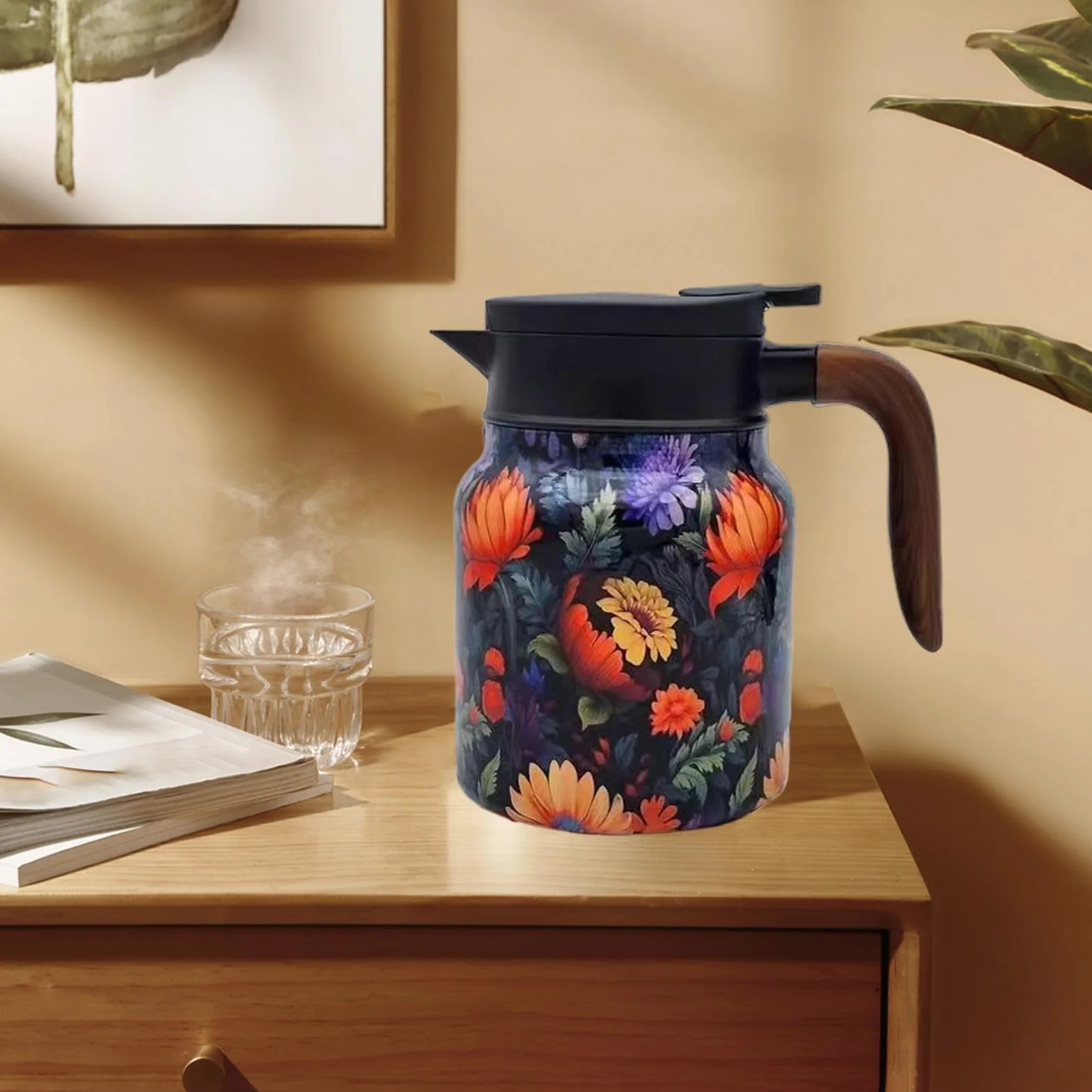 Termiczne dzbanki do herbaty, dozownik kwiatów w stylu retro, dozownik napojów do kawy, sitko do herbaty z eleganckim kwiatowym wzorem retro do utrzymywania kawy, herbaty i napojów gorących lub