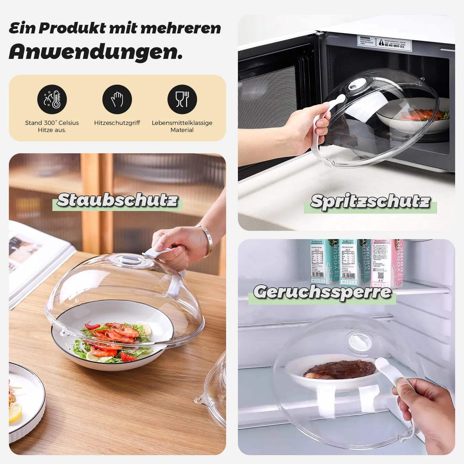 Pokrywa do kuchenki mikrofalowej, bez BPA, z uchwytem, odporna na wysokie temperatury do 200°C, ochrona przed pryskaniem, do kuchenki mikrofalowej, łatwe czyszczenie