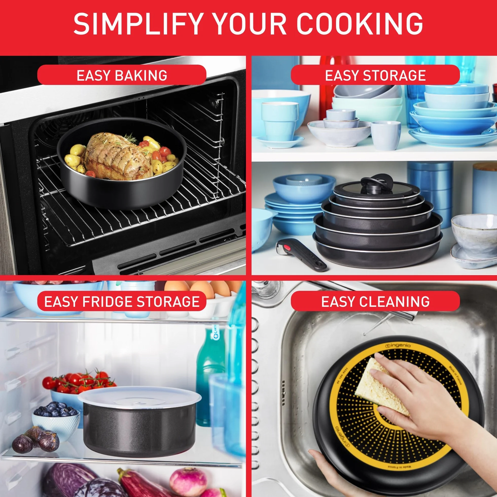 Tefal Ingenio Easy On Zestaw Patelni 3-Częściowy, Czarny, Ø 24 cm/Ø 28 cm