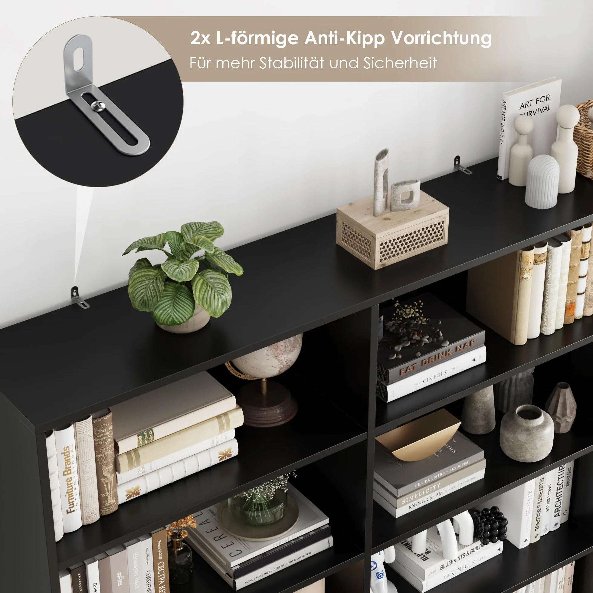 FirFurd Regał na książki z 12 przegródkami, szafka na książki, regał stojący, regał do przechowywania do salonu, biura, kuchni 120 x 30 x 188,7 cm, kolor czarny