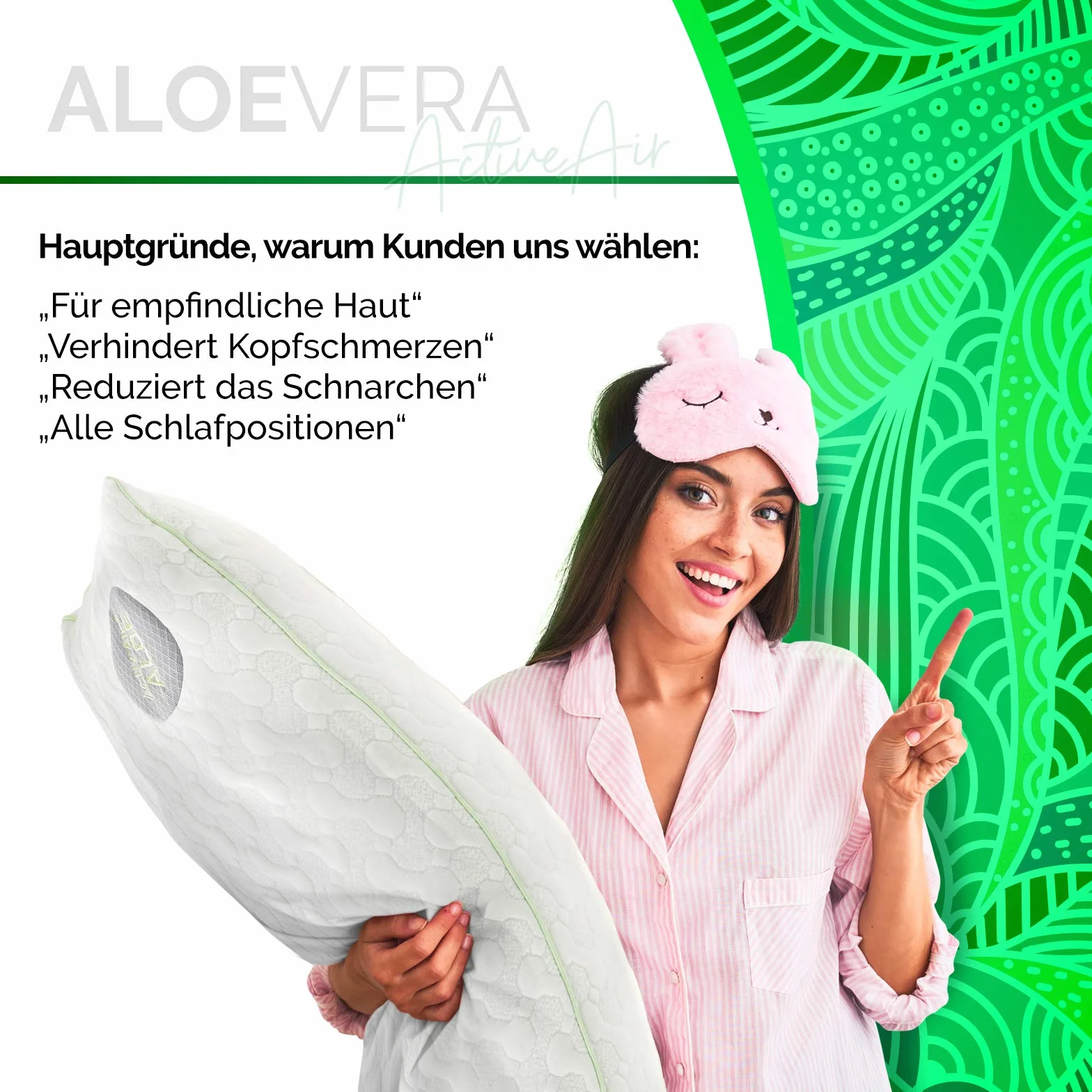 Poduszka Aloe Vera 40 x 80 – przewiewna, do spania na boku
