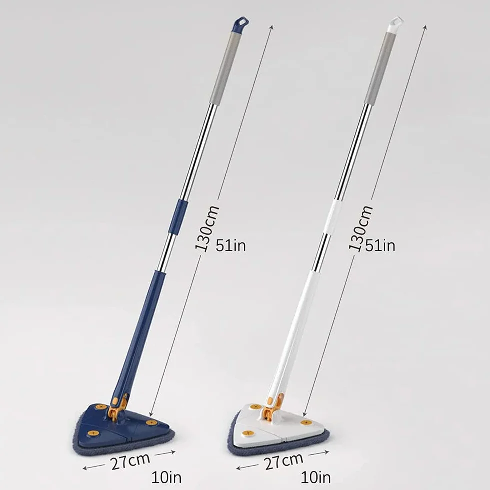 Obrotowy, regulowany mop do czyszczenia 360 °,nowy trójkątny mop do czyszczenia z funkcją automatycznego wyciskania wody,wielofunkcyjny wysuwany mop do czyszczenia ścian,mokry i suchy (Niebieski)