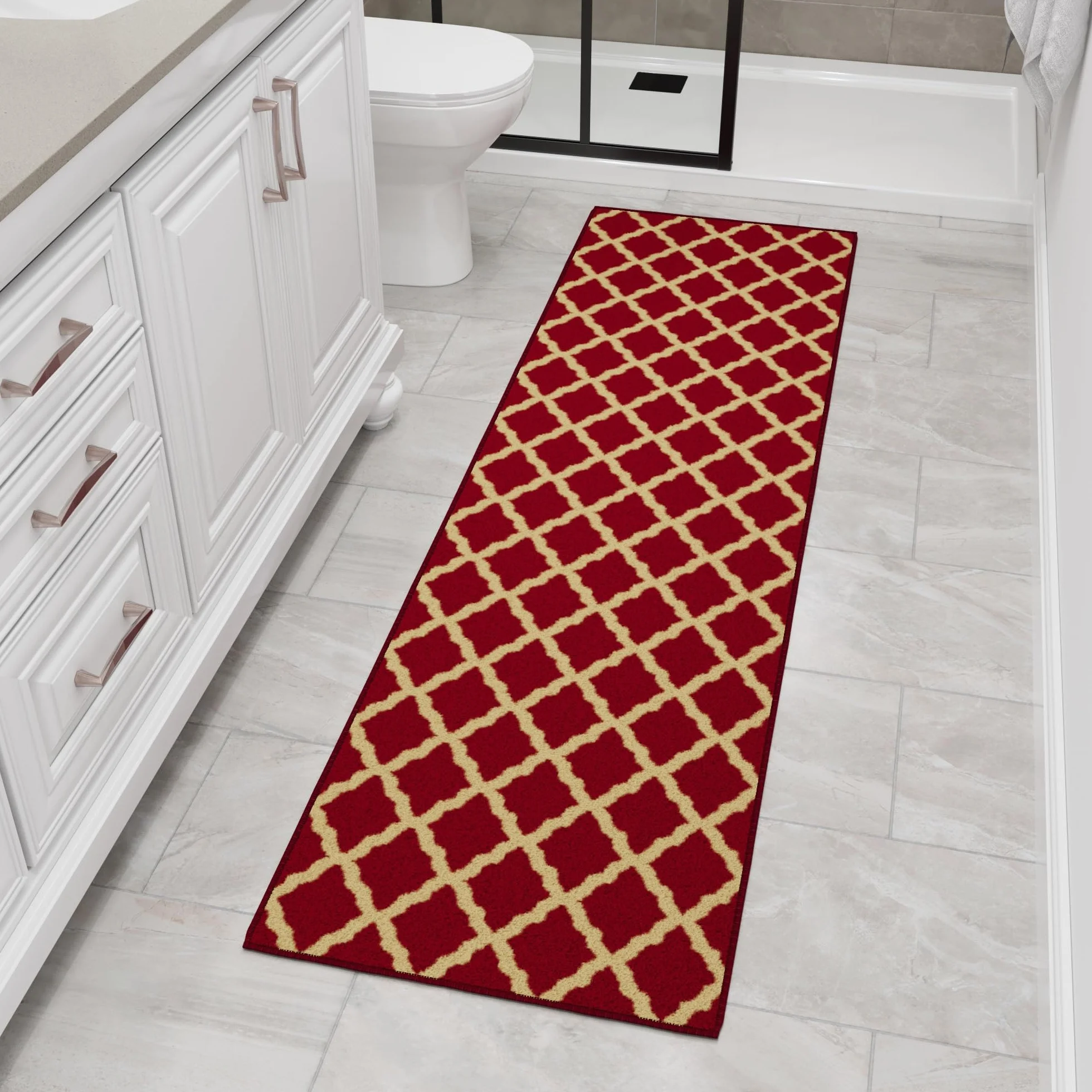 Ottomanson Ottohome Collection elegancki dywan z kratką antypoślizgowy 57 x 210 cm czerwony