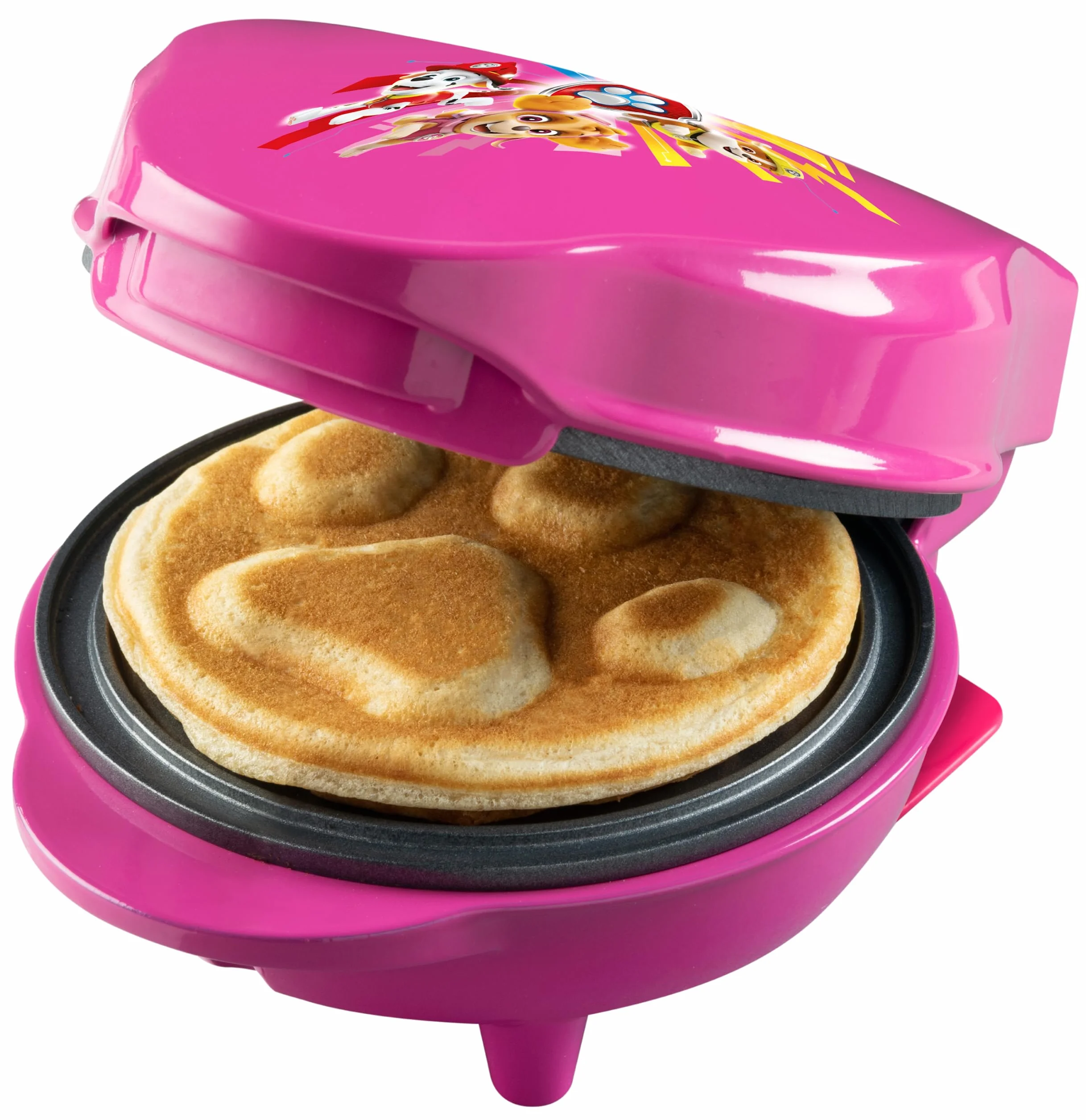 Bestron Gofrownica Paw Patrol, mini gofrownica na urodziny dzieci, Wielkanoc i Boże Narodzenie, w zestawie Lampka kontrolna, rozmiar wafla: Ø 10cm, oficjalny produkt licencyjny, kolor: Różowy