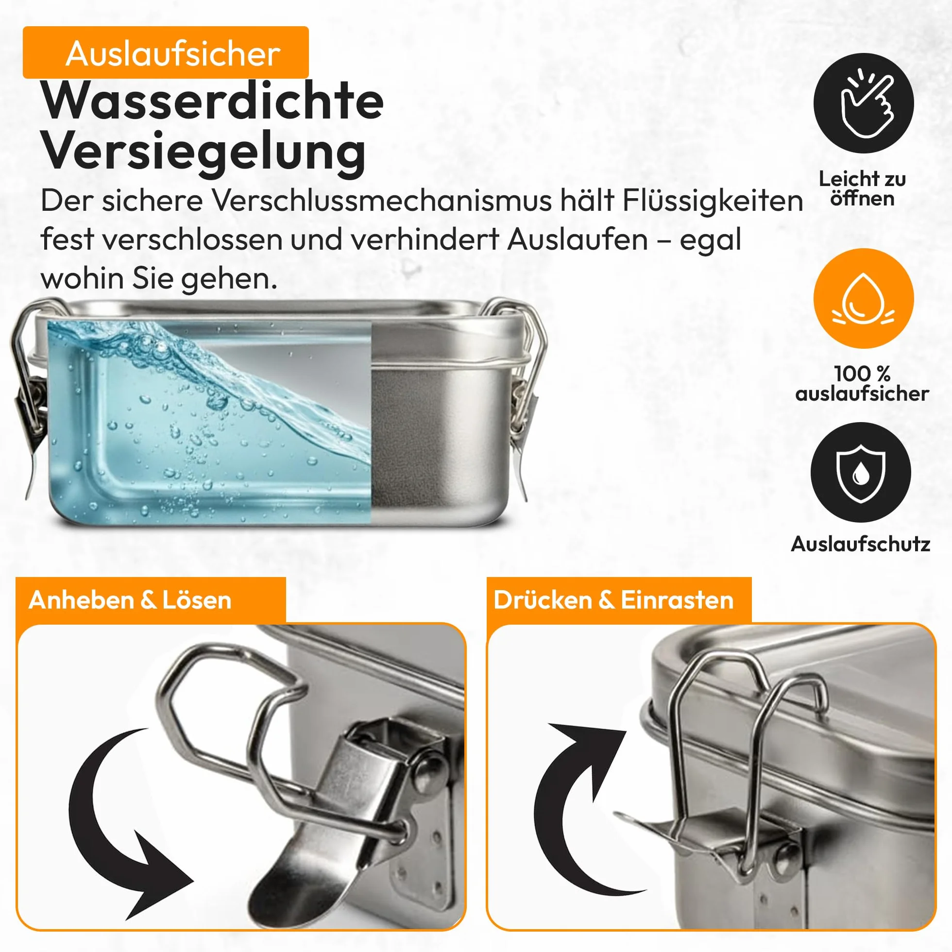 Pudełko na lunch Dimono® Szczelne bento box Pudełko na lunch ze stali nierdzewnej; Wodoodporne, trwałe pudełko z przegródkami i uszczelkami (c: 1400 ml)