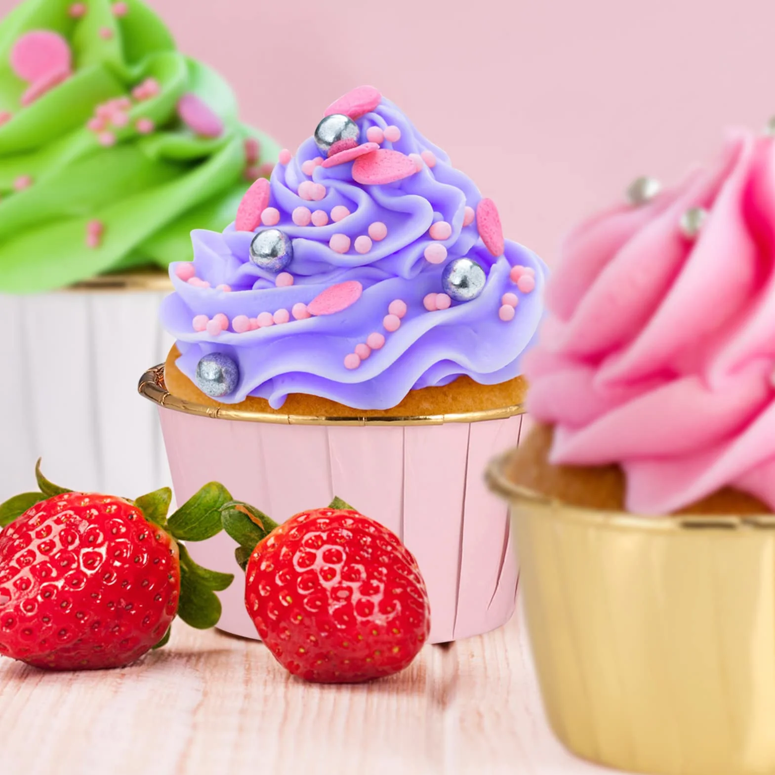 Fentar 150 szt. foremek na babeczki, odporne na tłuszcz foremki do pieczenia, mini foremki na babeczki, grube foremki do muffinek, złote/białe/różowe kubki do pieczenia babeczek (68 x 40 mm)