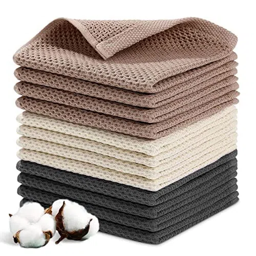 Ścierki do naczyń, 100% bawełna, zestaw 12 ręczników 34 x 34 cm, miękkie ręczniki do naczyń, ręczniki kuchenne, chłonne, grube ściereczki do naczyń, ściereczki do mycia naczyń