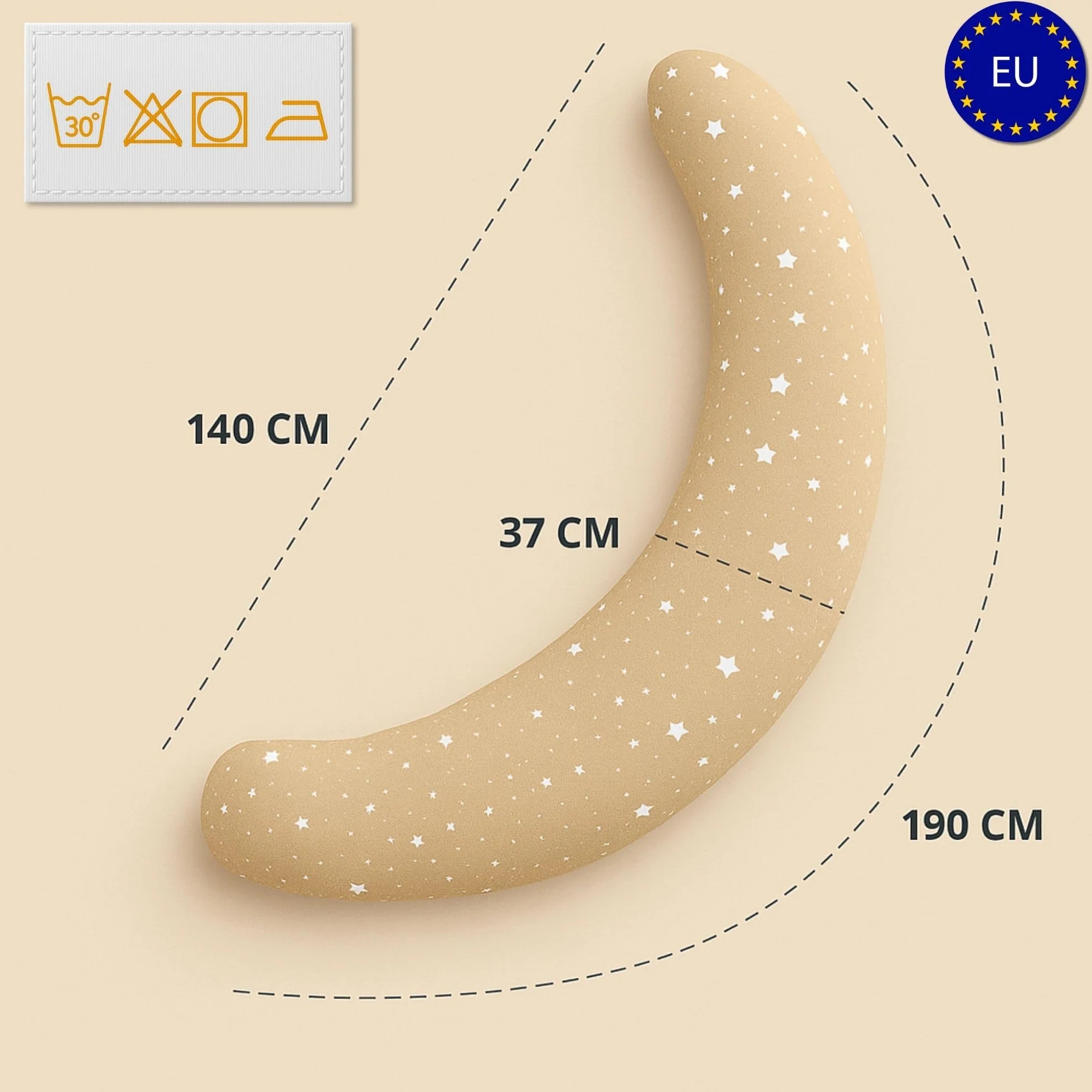 Poduszka do karmienia XXL Poduszka boczna do spania Poduszka ciążowa Poduszka pozycjonująca - Bawełniana Poduszka ciążowa dla dorosłych - 190 cm beżowy w białe kropki