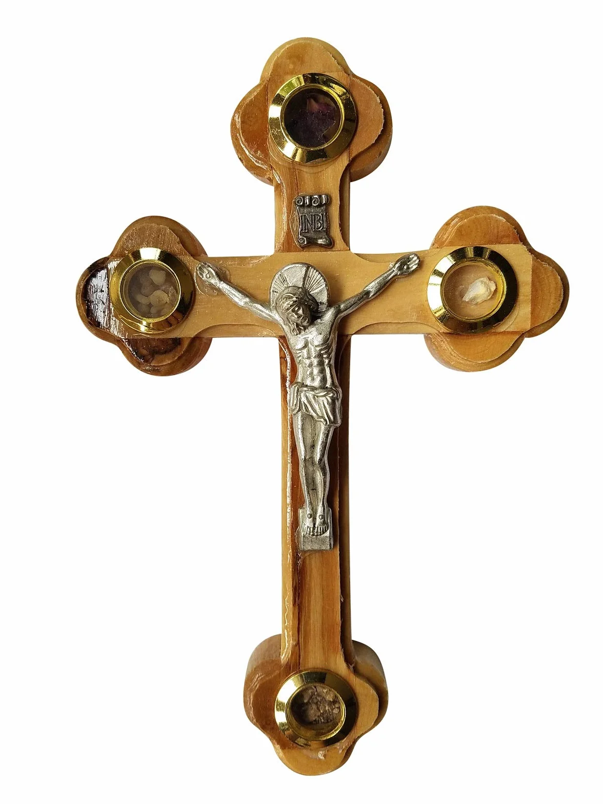 Krzyżowy krzyż prawosławny 14 stacji 4 esencje obiektywowe drewno oliwkowe od Bethlehem Gifts TM (18 cm)