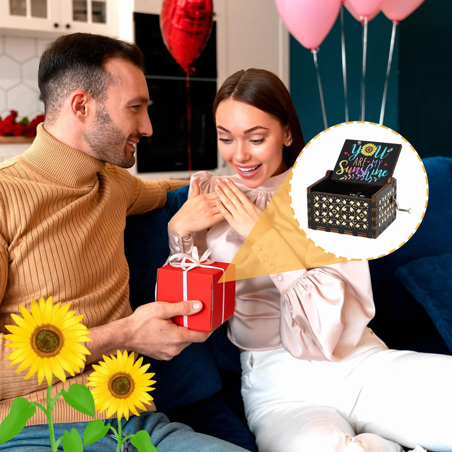 Jeffdad Muszelki Muzyczne „You Are My Sunshine”, Drewniane, Laserowo Grawerowane, Vintage, Ręczne, Unikalne, Muzyczne Puzzli na Ręczne Wykręcanie, Prezenty na Boże Narodzenie, Urodziny, Walentynki