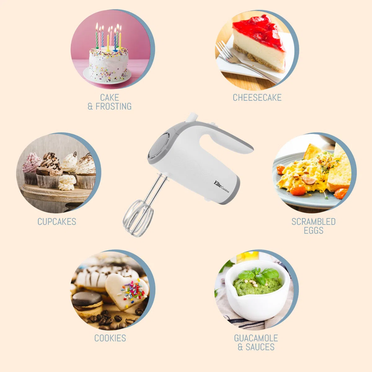 Elite Gourmet EHM-003X Ultra Power elektryczny mikser ręczny z 5 prędkościami, biały