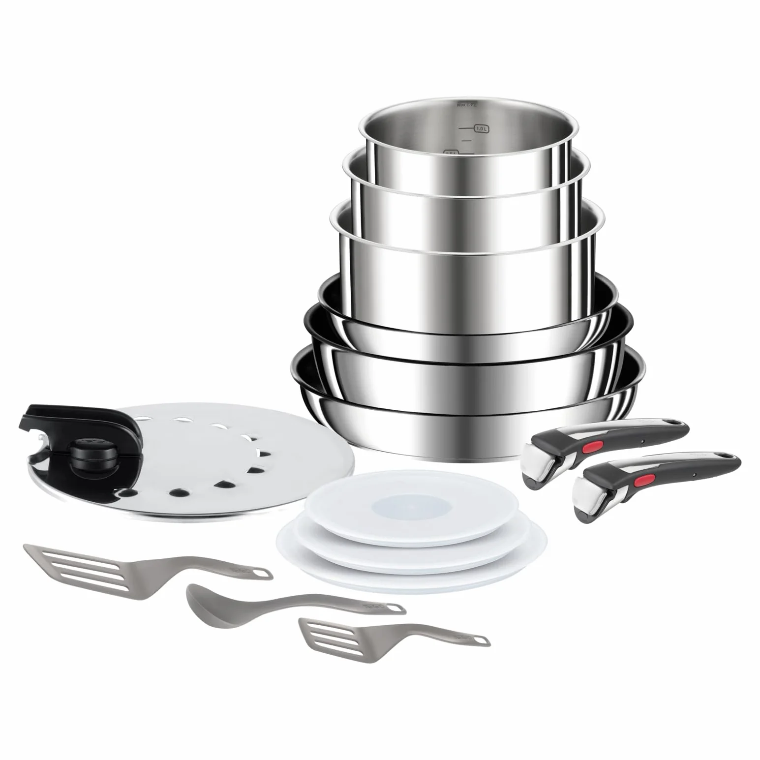 TEFAL Ingenio Preference 13-częściowy zestaw patelni do układania, stal nierdzewna, nadaje się do indukcji, uniwersalne patelnie, oszczędność miejsca L9749532