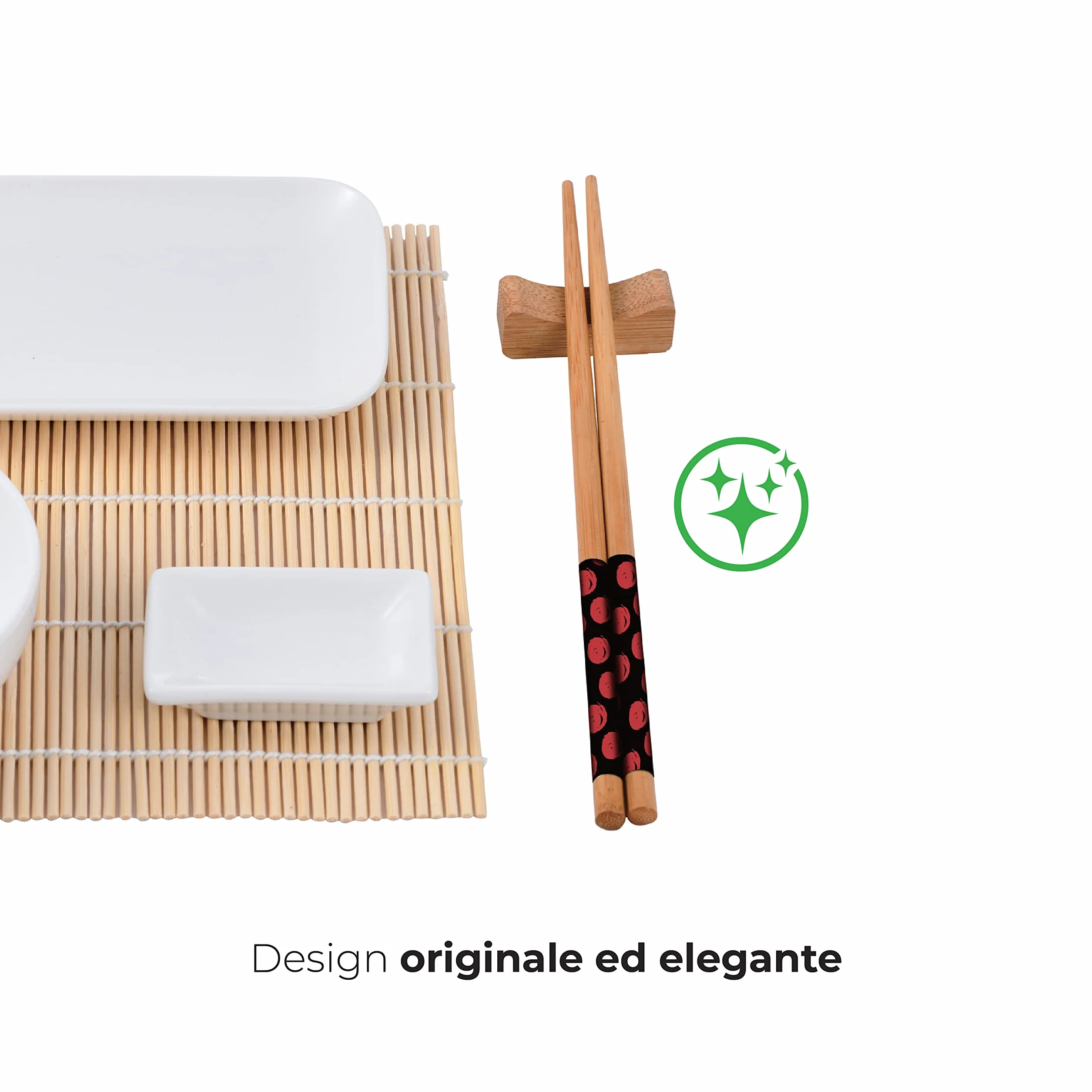 MasterPRO BGMP-11010 zestaw DE 12 Pieces (PORCELANA + Bambu + Madera) Bergner Coleción talerze do sushi, połączenie