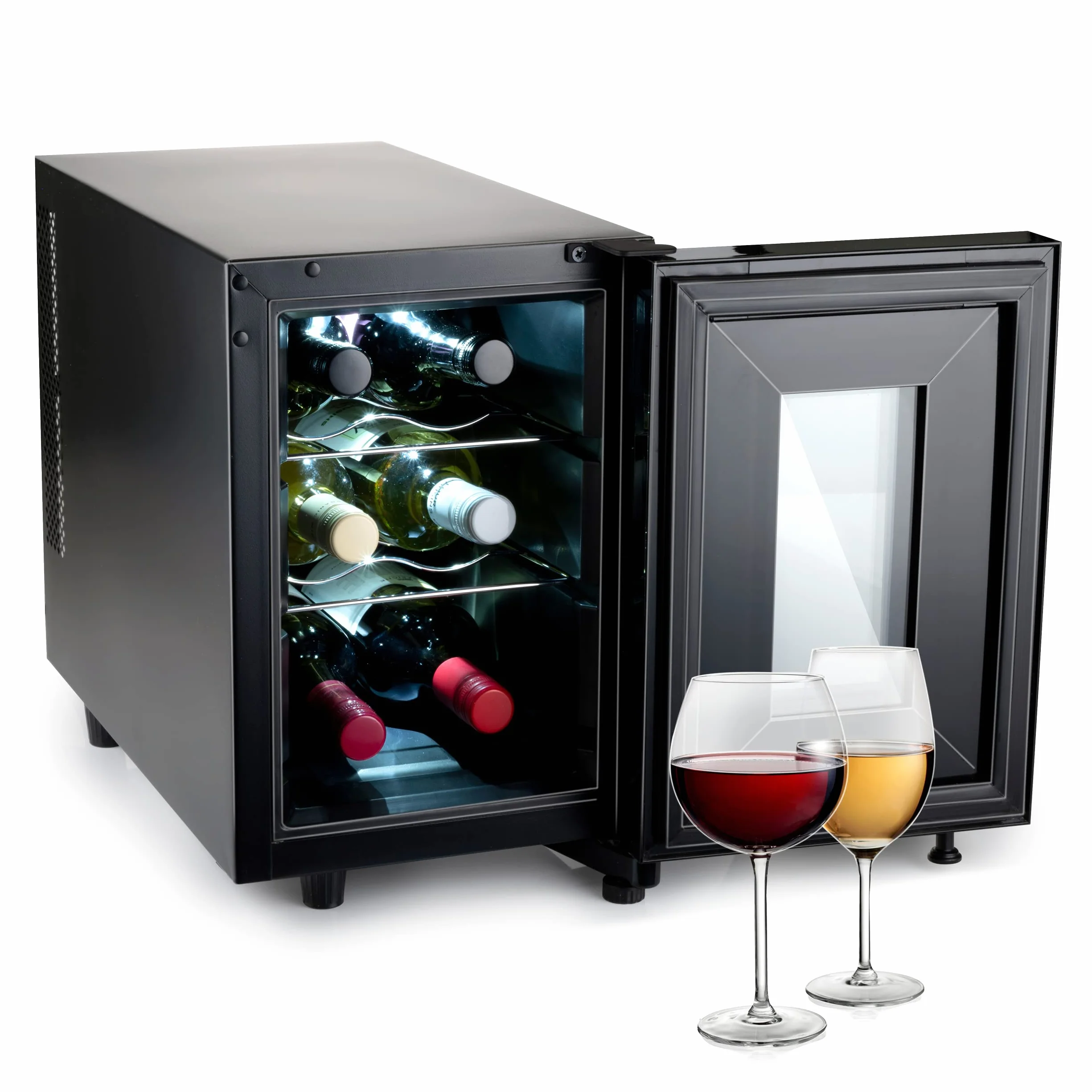 alpina Chłodziarka na wino 18 l – chłodziarka do wina na 6 butelek – chłodziarka do butelek 230 V – regulacja temperatury od 11°C do 18°C – szklane drzwi i oświetlenie wewnętrzne – cicha praca –