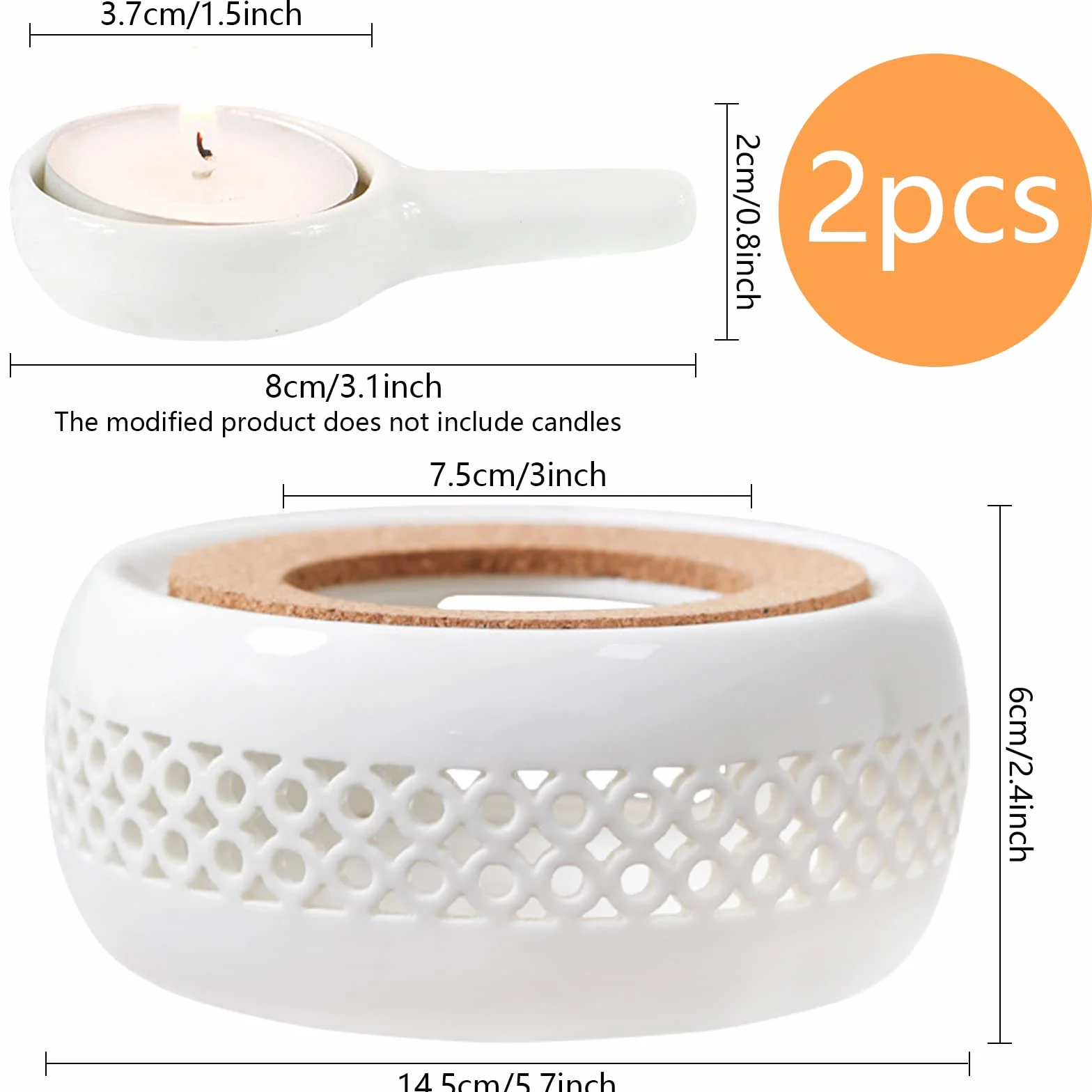 Ceramiczny podgrzewacz do herbaty i kawy, biały porcelanowy dzbanek z korkiem i łyżeczką