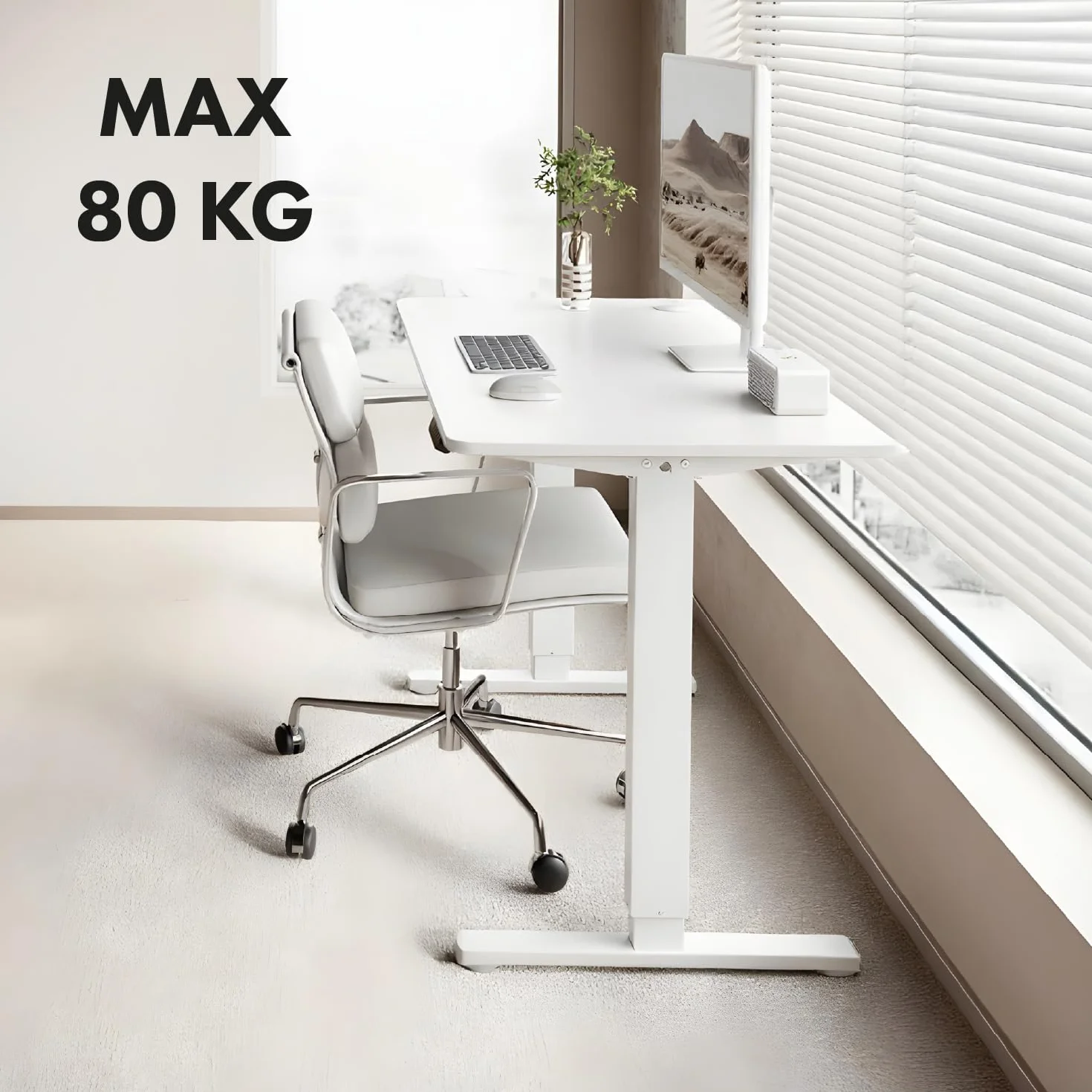 Stelaż biurka z elektryczną regulacją wysokości, maks. wysokość 1160 mm, maks. 80 kg, bez blatu do pracy stojącej i siedzącej, białe, ER-400 W