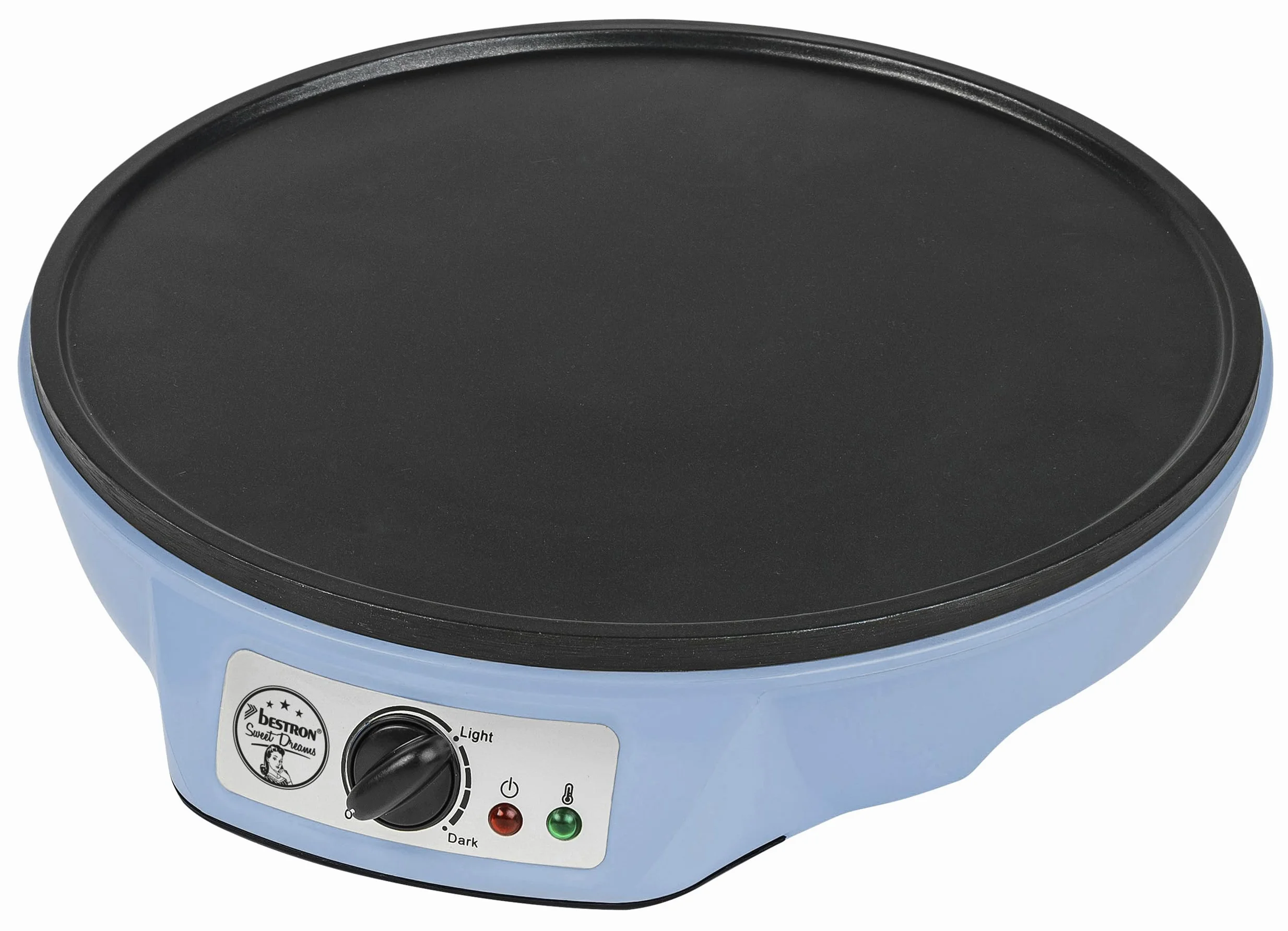 Bestron Crepes Maker, Urządzenie do robienia naleśników o średnicy 30 cm, w komplecie Rozdzielacz do ciasta i łopatka do przewracania naleśników, z powłoką nieprzywierającą, Kolor: Niebieski