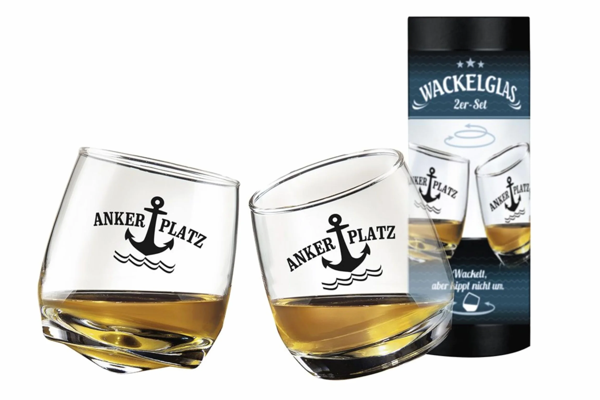 Küstenliebe zestaw 2 sztuk szklanki do whisky w kształcie kotwicy, tumbler do rumu, pudełko prezentowe