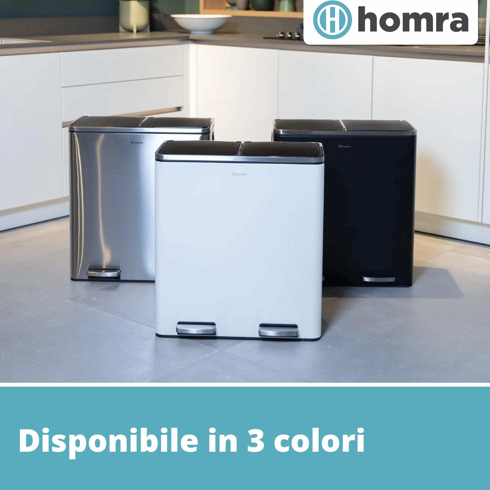 Homra Kosz na śmieci 60 litrów Quickx | Kosz na śmieci Tri Selective 2 Tace 2x30l | Kosz na śmiec z dwoma komorami | Kosz na śmeci z wewnętrznymi wiaderkami | Pojemnik na śmieci | Stal nierdzewna