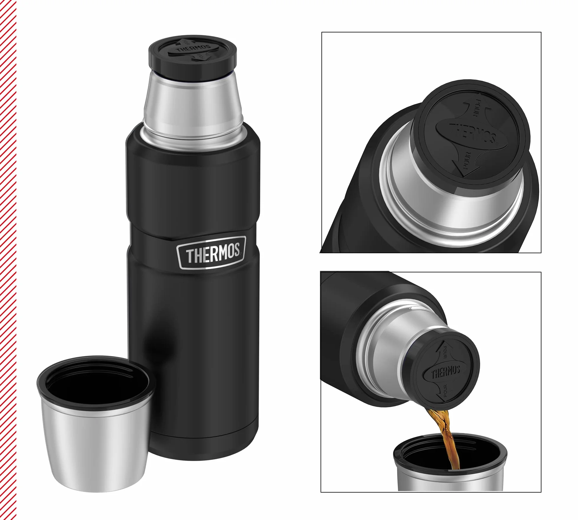 Thermos butelka próżniowa stal nierdzewna 7,5x7,5x24,4 cm czarna
