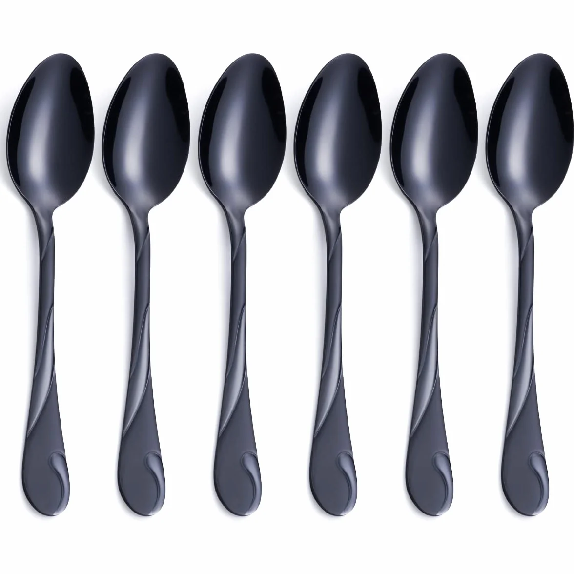 Czarny zestaw łyżeczek obiadowych, Seeshine 19 cm, stal nierdzewna, błyszcząca, czarna, zupa, łyżka, srebrna, zestaw 6 sztuk