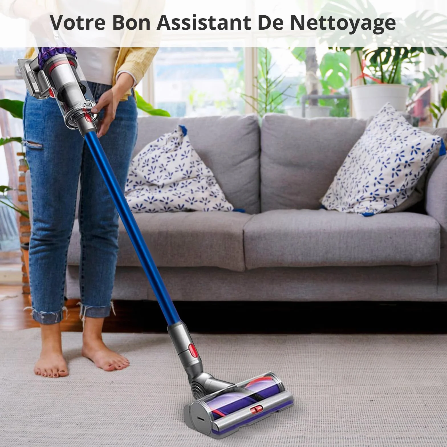 Rura teleskopowa do Dyson - rura przedłużająca kompatybilna z Dyson V7, V8, V10, V11, V15, długość 73 cm, szybkie zwalnianie, sztywne przedłużenie drążka z dwiema małymi szczotkami 2 w 1, niebieska
