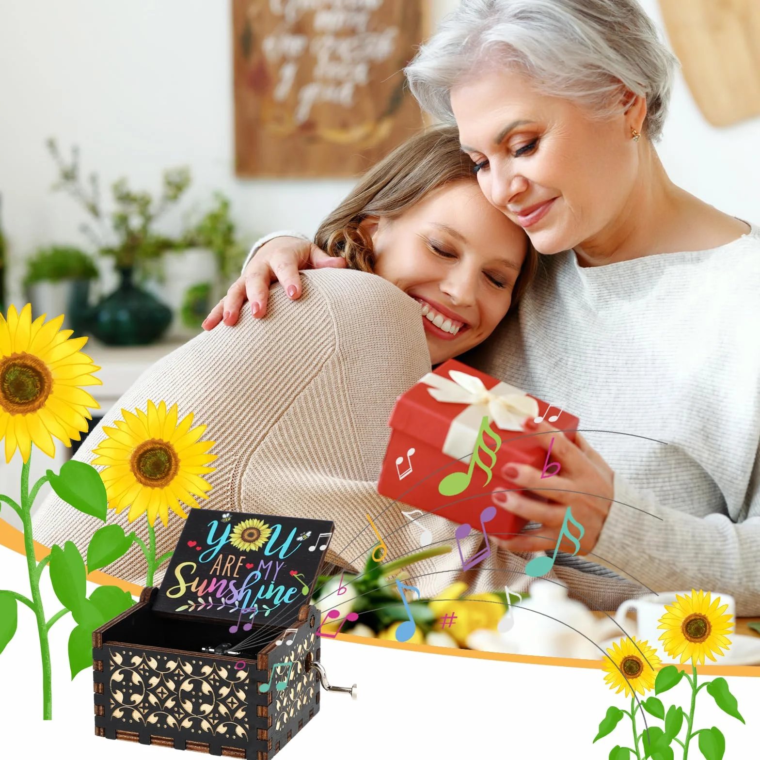Jeffdad Muszelki Muzyczne „You Are My Sunshine”, Drewniane, Laserowo Grawerowane, Vintage, Ręczne, Unikalne, Muzyczne Puzzli na Ręczne Wykręcanie, Prezenty na Boże Narodzenie, Urodziny, Walentynki