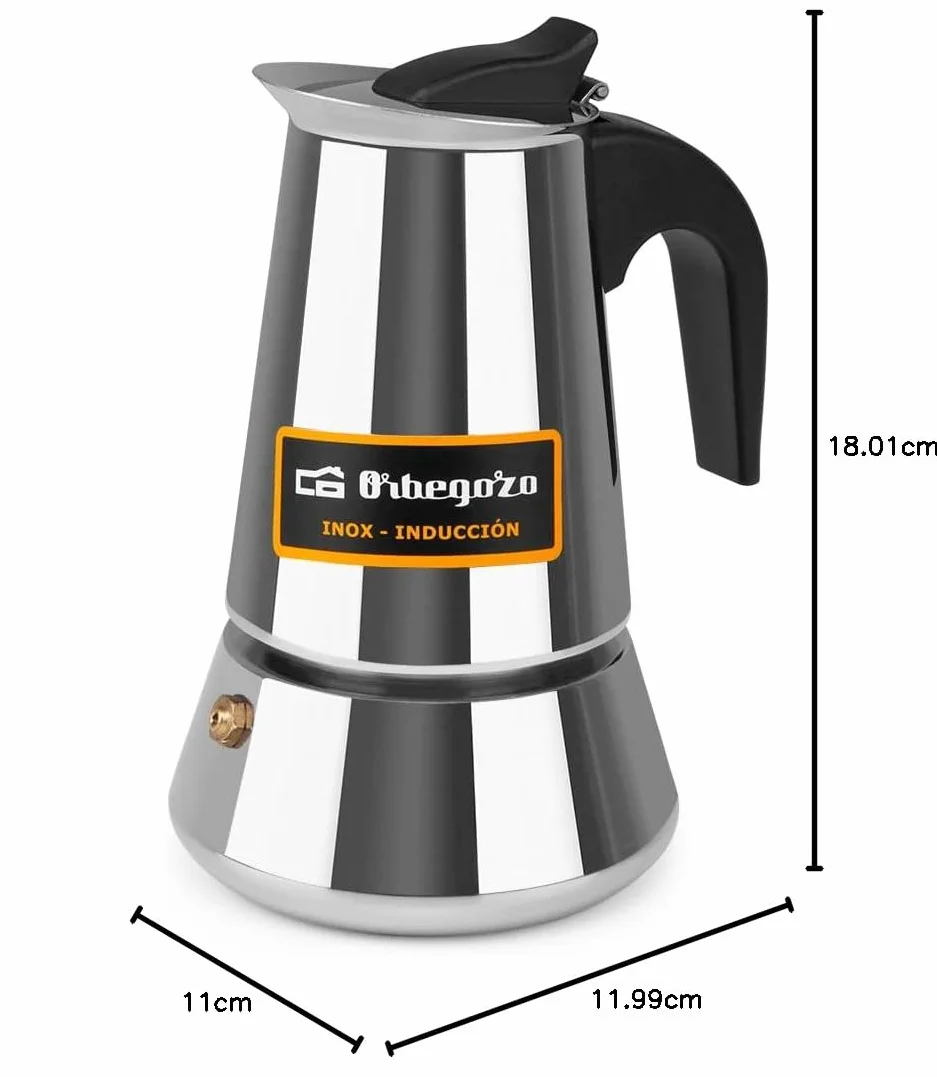 Orbegozo KFI 460 włoski ekspres do kawy, 4 filiżanki (300 ml), uchwyt, zawór bezpieczeństwa, stal nierdzewna