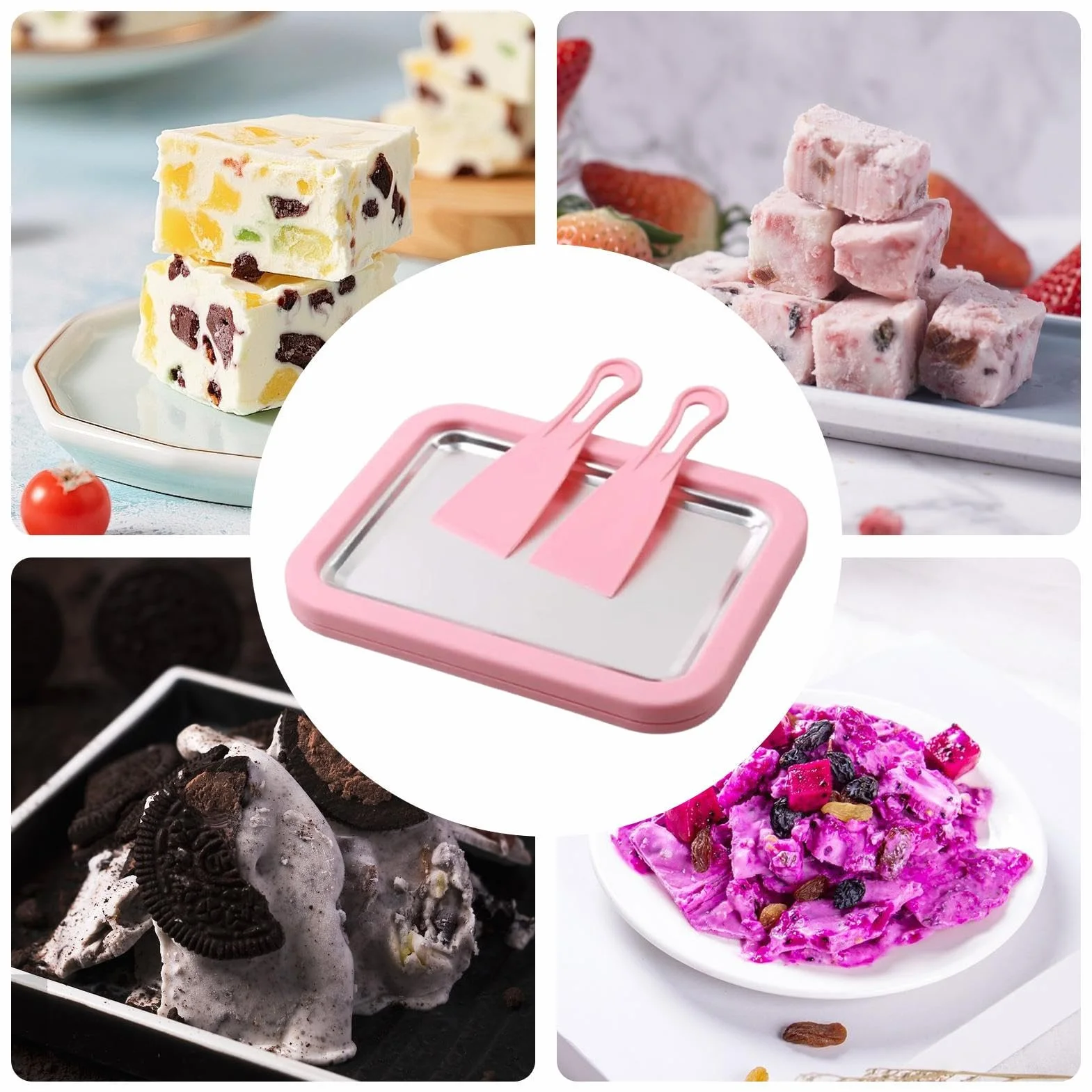 Maszynka do robienia lodów rolowanych z zimną płytą ze stali nierdzewnej, 2 skrobaki w zestawie, gadżet kuchenny do domowego jogurtu, sorbetu, miękkiej podaży, deserów dla dzieci i dorosłych na