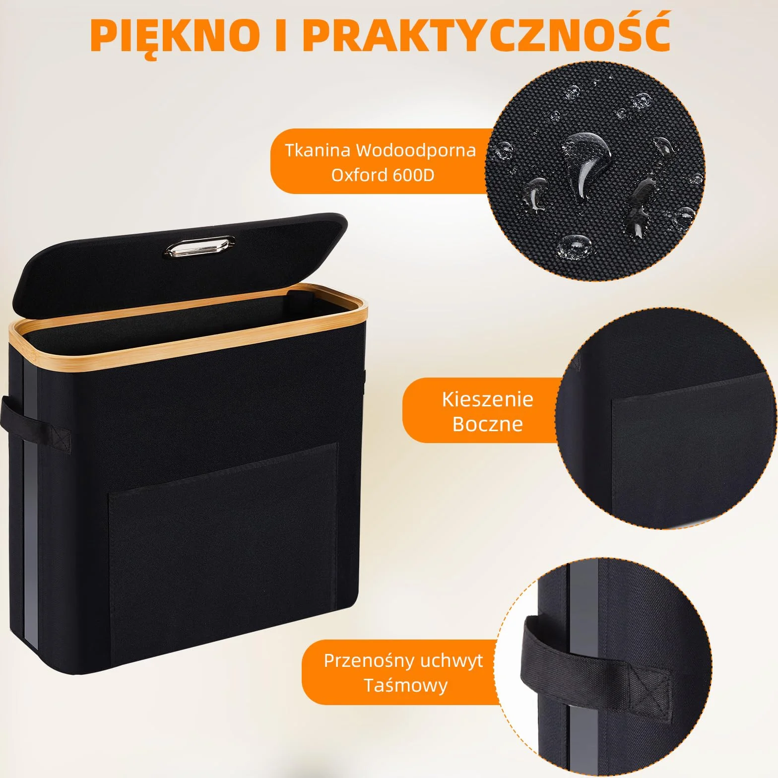 OUSFOT Kosz do Przechowywania Papieru Toaletowego, 32L Organizer Lazienkowy z Pokrywką do przechowywania 12 rolek Kosz na Papier Toaletowy Czarny