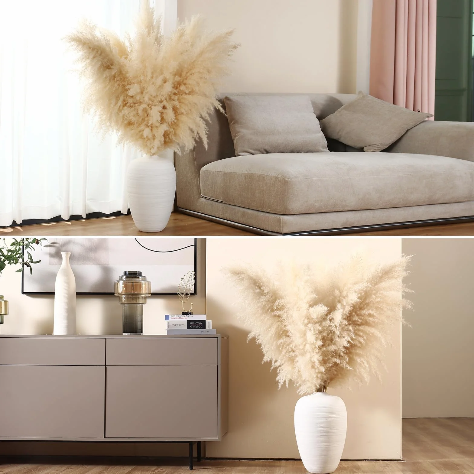10 sztuk 100cm Suszona trawa pampasowa dekoracja, Duża trawa pampasowa, Naturalna i puszysta trawa pampasowa, Suszone kwiaty jesienne dekoracja boho, do dekoracji weselnych, salonu, sypialni