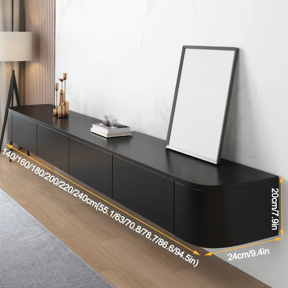 Black Wall Mounted TV Cabinet,Floating TV Stand, Entertainment Media Console, With Storage Drawers & Door,For Storage Hutch Under TV(240cm)