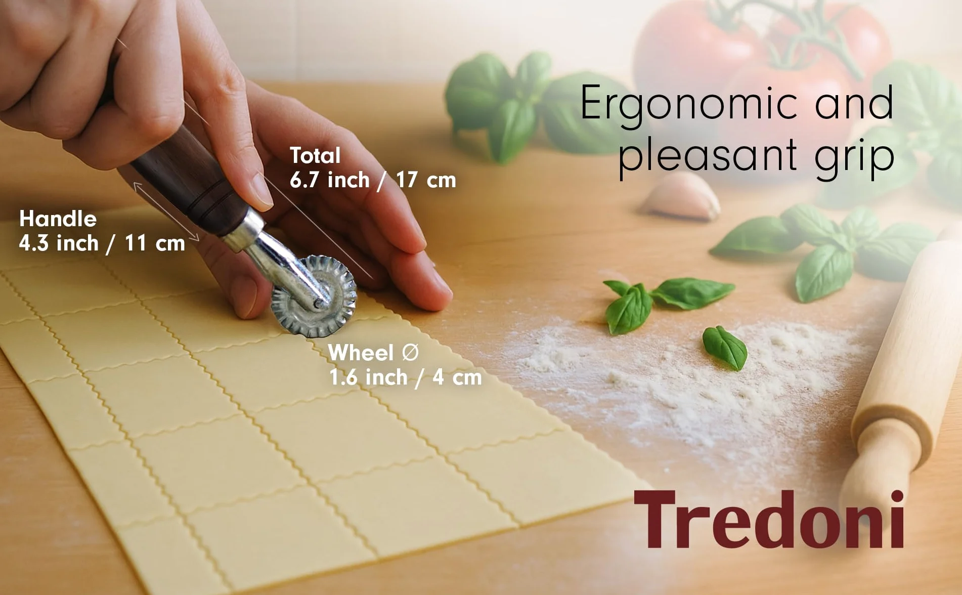 Tredoni Koło do wykrawania ciasta/ciast 4 cm, foremka do makaronu/ravioli/ciast - włoska stal nierdzewna