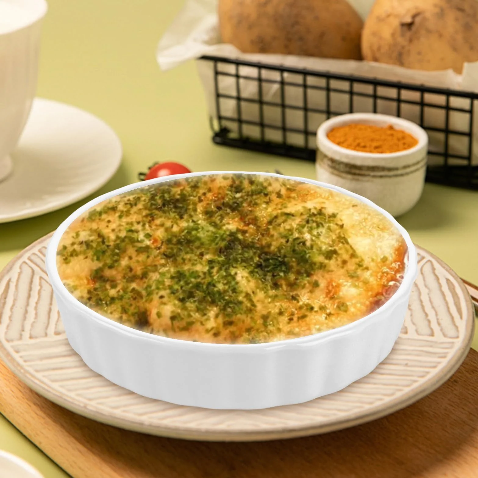 APACALI 6 sztuk kremowych miseczek do sufletu, 240 ml, ceramiczne foremki do tarteletów, płaskie miseczki do sufletu do pieczenia budyniu, mini ciast, budyniu i sosów dipowych