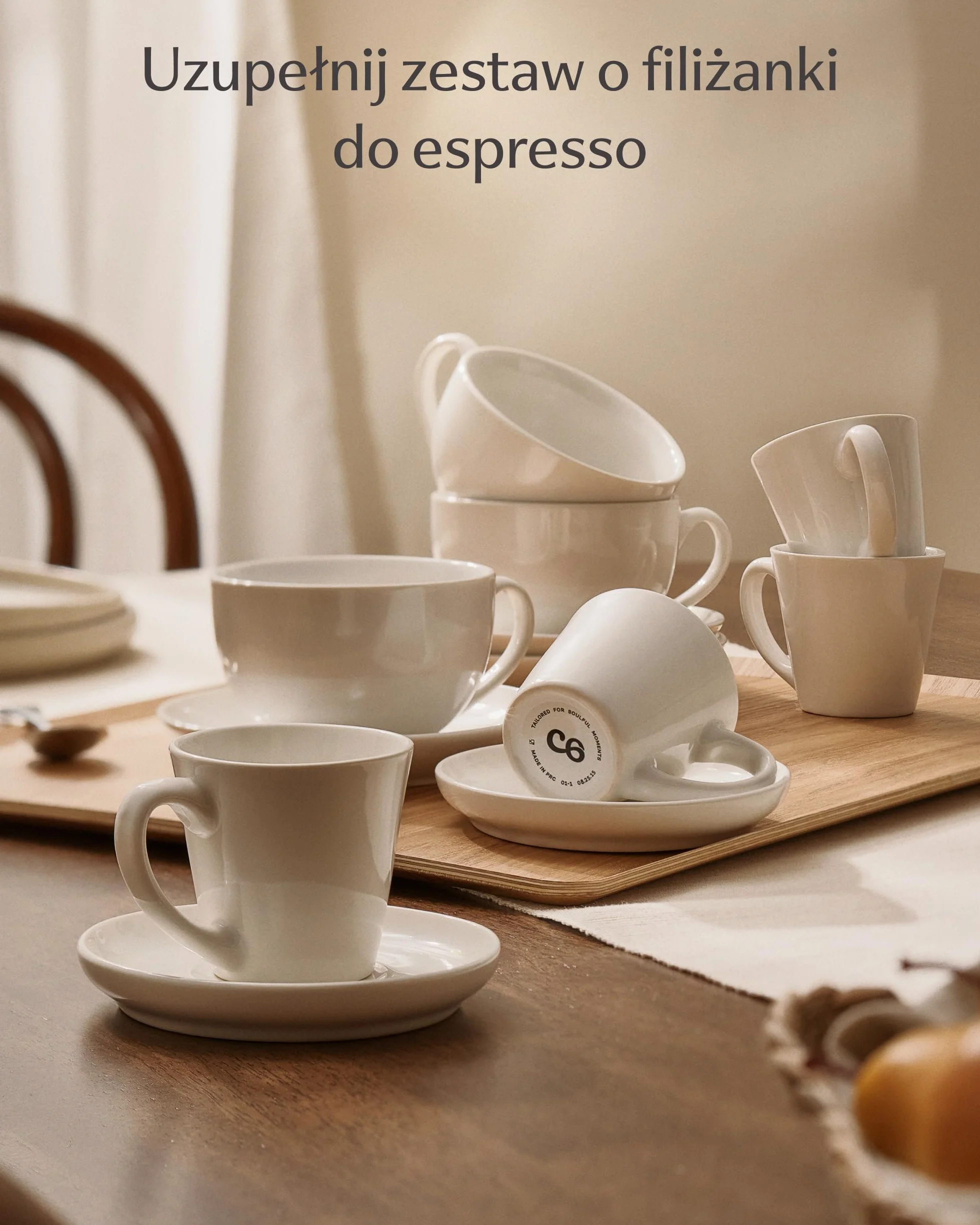 Zestaw Filiżanek Cappuccino 6 Sztuk Białe Ceramiczne 180ml