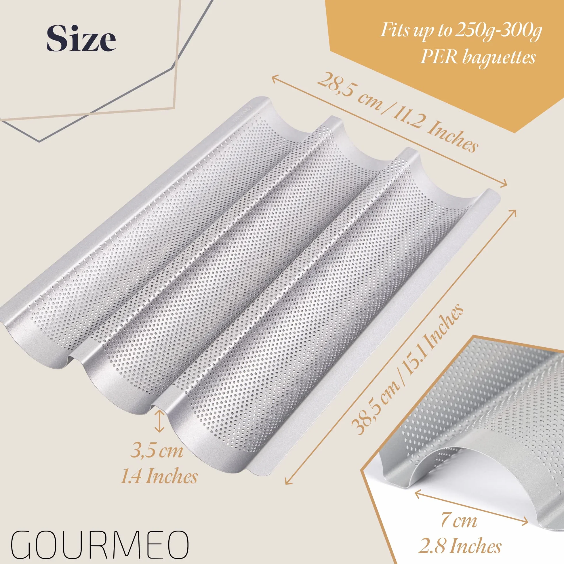 Blacha do pieczenia bagietek GOURMEO (na 3 bagietki) z powłoką nieprzywierającą, 38,5 x 28 x 3 cm - blacha do bagietek, forma do bagietek - forma do pieczenia bułek
