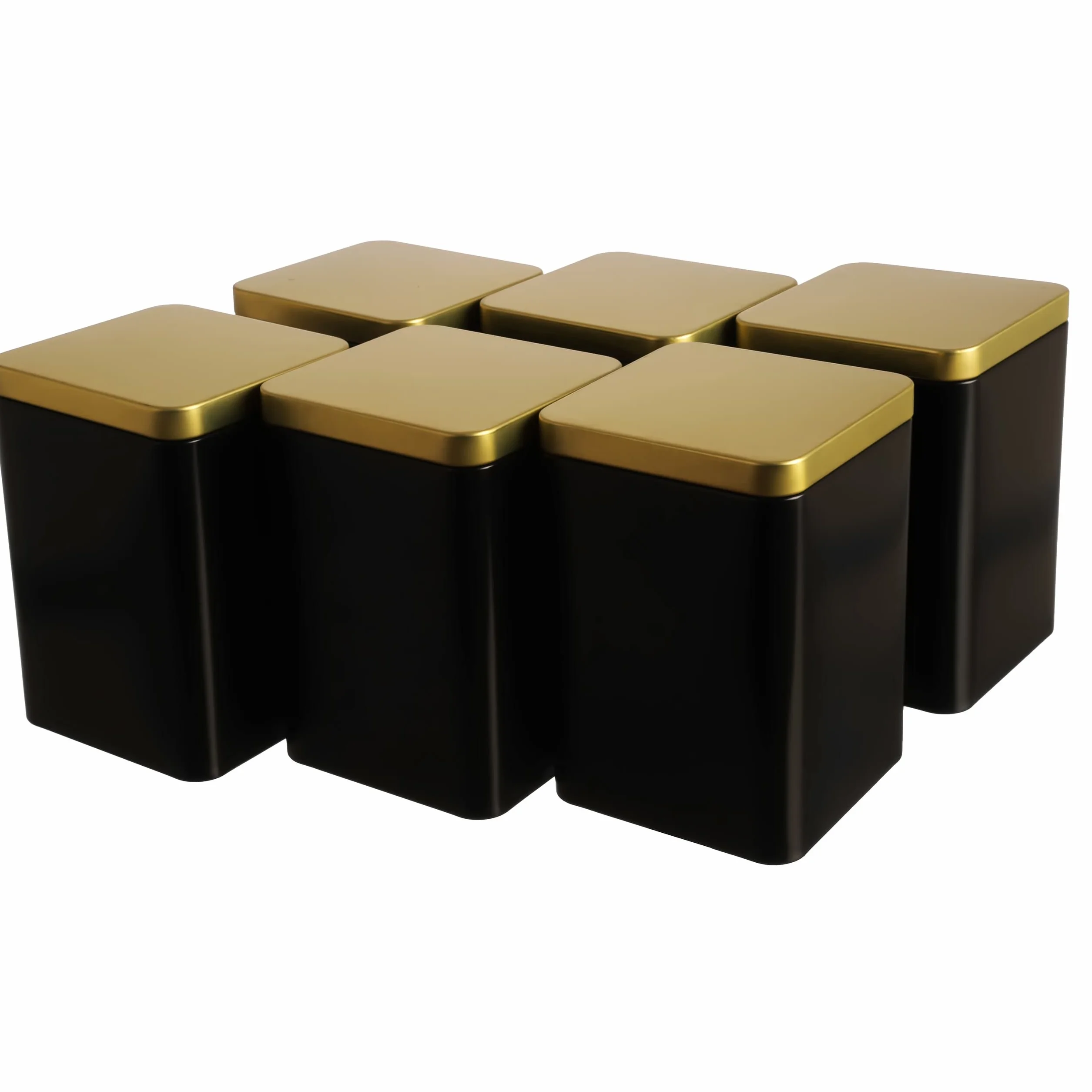 Metalowe pojemniki na herbatę 6 sztuk 240 g 13x9x9 cm czarno-złote