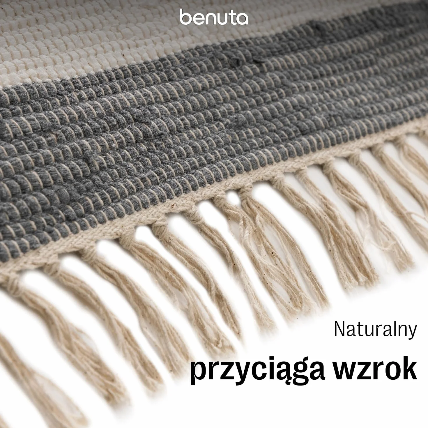 benuta Basic Bawełniany Dywan Tom - Szary/Kremowy 80x250 cm - Ręcznie tkany salon - 100% recykling bawełna - Ogrzewanie podłogowe
