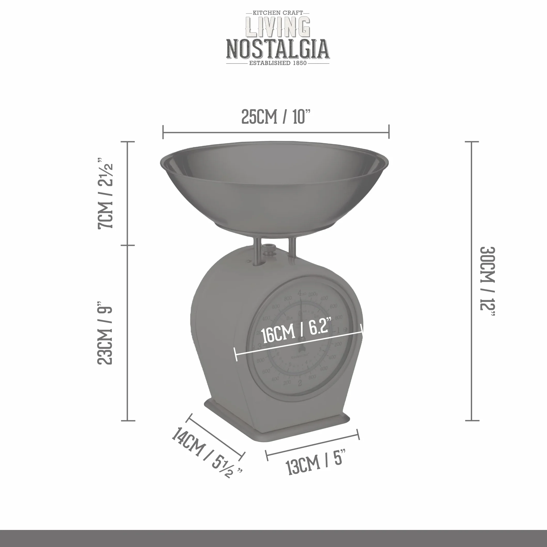 KitchenCraft Living Nostalgia, Mechaniczna Waga Kuchenna, Udźwig: 4 kg, ‎30 × 18 × 18 cm - Kolor Kremowy