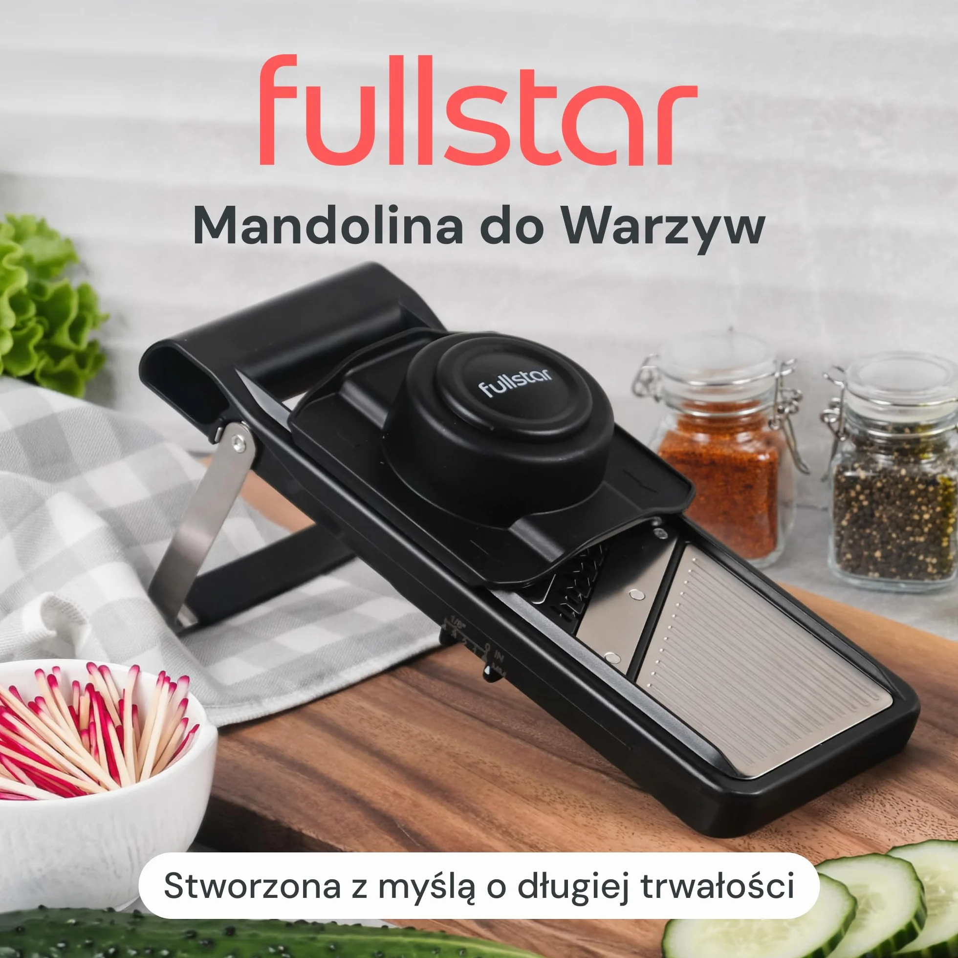 Fullstar Mandolina do Warzyw 2 w 1 ze Stali Nierdzewnej - Regulowana Grubość 1-4 mm - Krajalnica Mandolina z Ostrzem Julienne do Ziemniaków, Owoców, Warzyw i Sera - Mandolina Regulowana