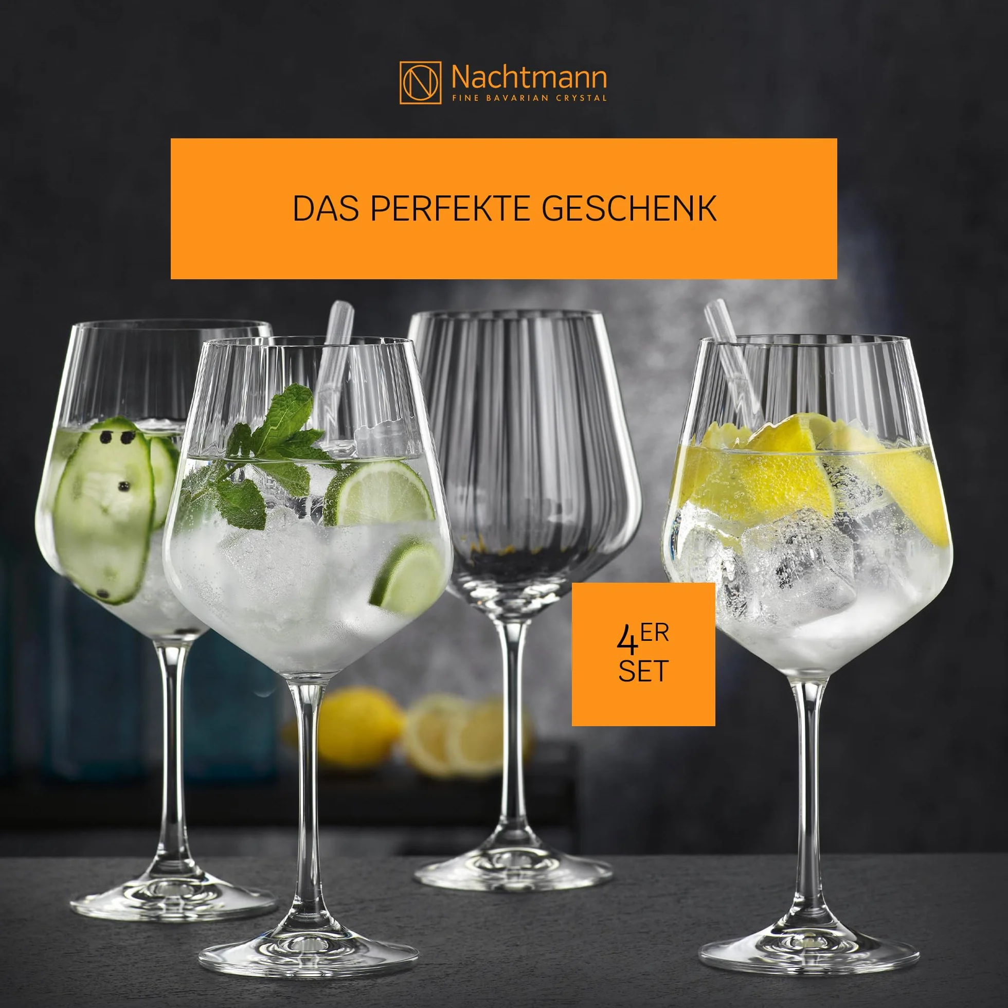 Spiegelau & Nachtmann 9-częściowy zestaw do ginu i toniku, 4 x szklanki 637 ml, szklane słomki, szczotka do czyszczenia