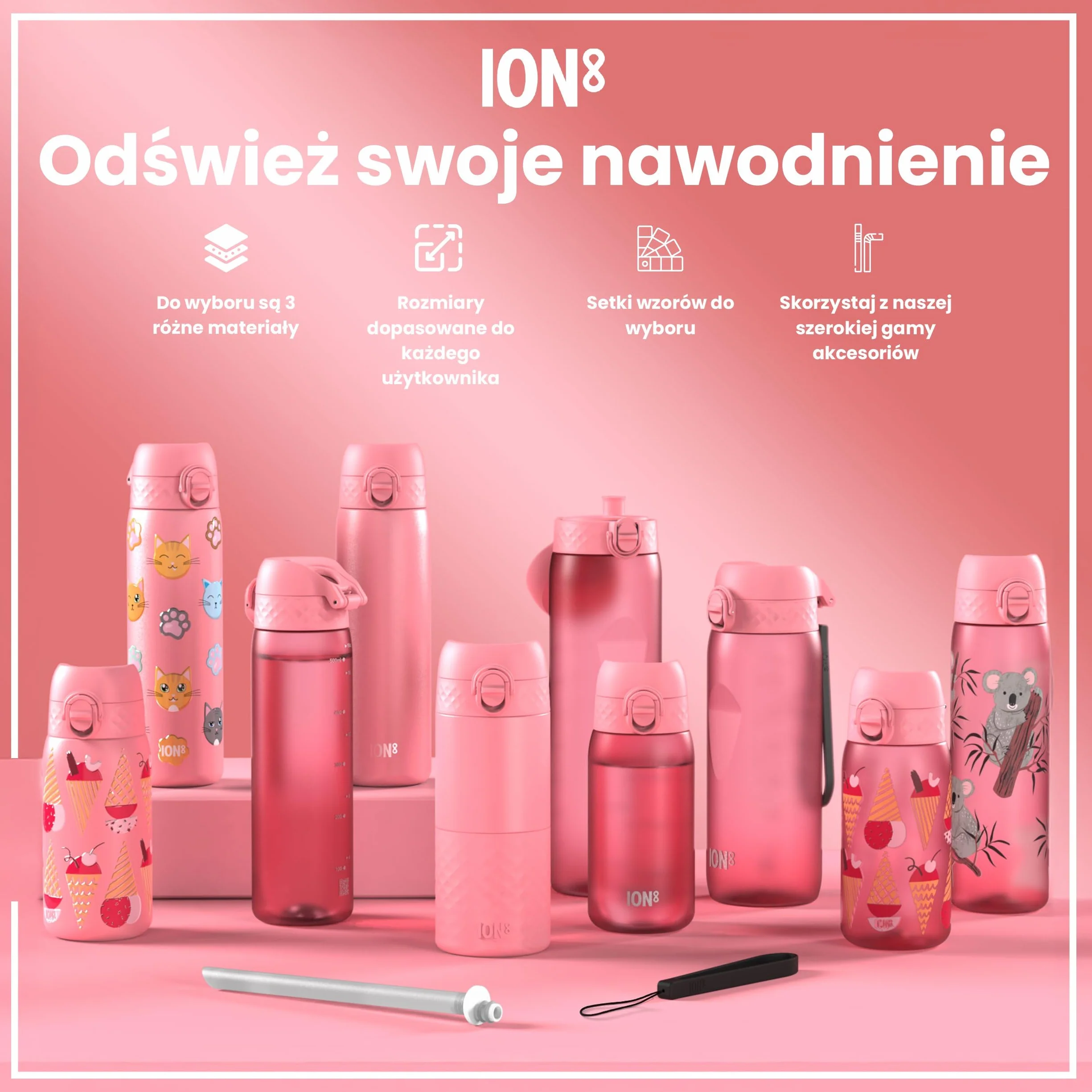 ION8 Butelka na Wodę ze Lekki Stali, 600 ml/20 oz, Nieocieplany, Szczelna, Łatwe Otwieranie, Bezpieczny Zamek, Można Myć w Zmywarce, Higieniczne Pokrycie, Składany Uchwyt, Kwiaty