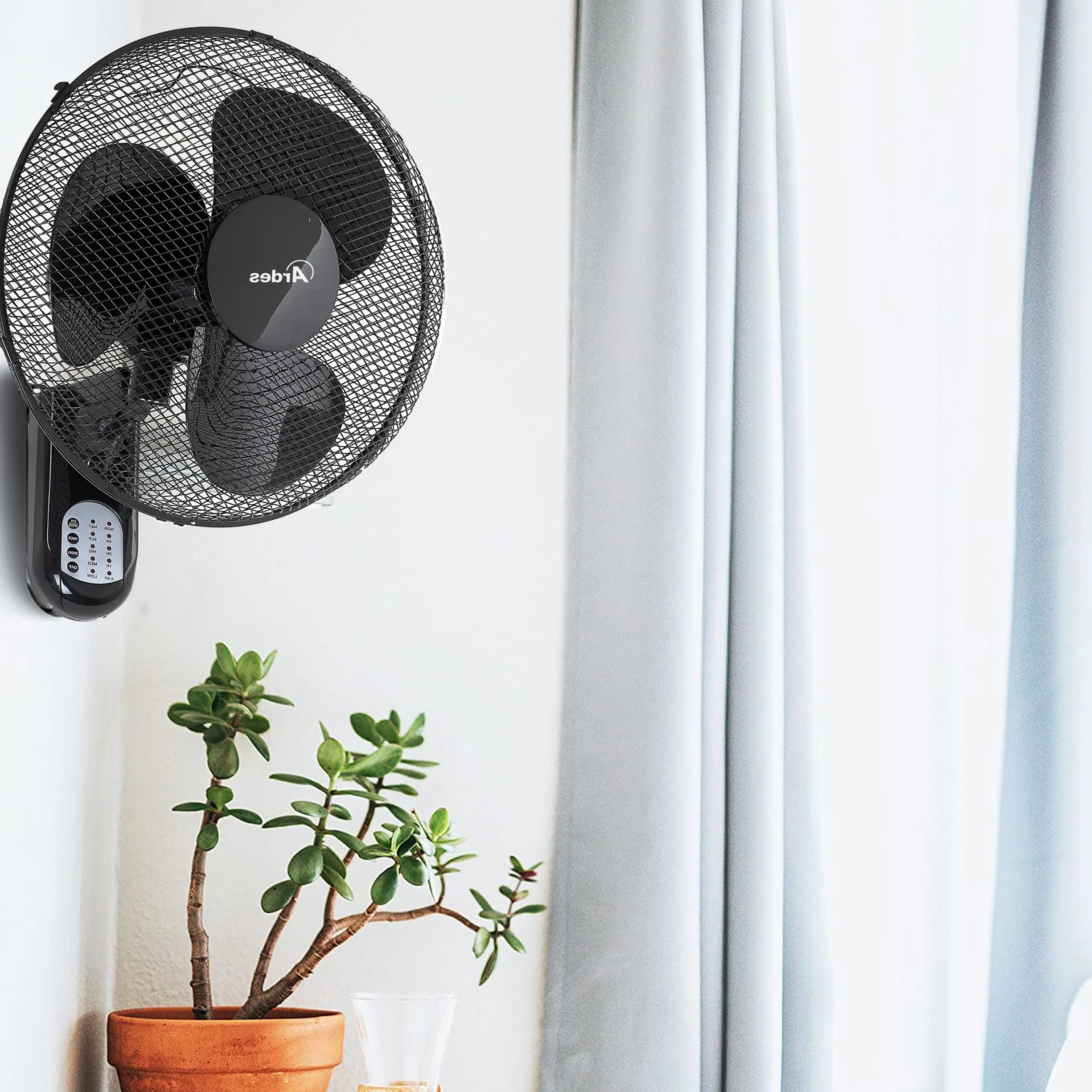 ARDES - Wentylator ścienny z 3 obrotowymi łopatkami (40 cm), pilot zdalnego sterowania, automatyczna oscylacja, regulowany timer i 3 poziomy prędkości, wentylator ścienny, czarny AR5W40R