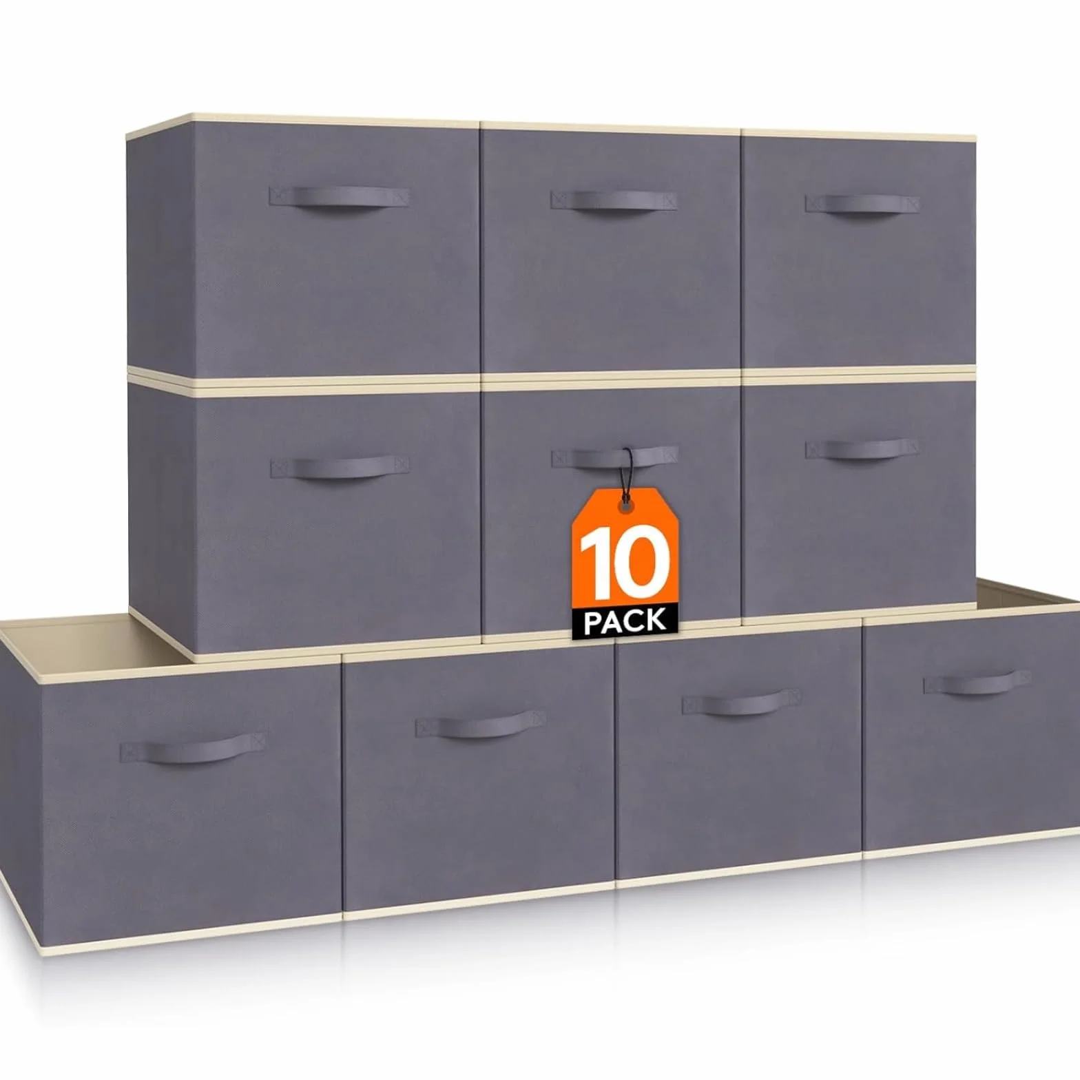 Lifewit 10 Pack składanych pudełek do przechowywania kostek, średniej wielkości dekoracyjne kosze do przechowywania, otwarte kostki do przechowywania z uchwytami, 33 x 33 x 33 cm, szary