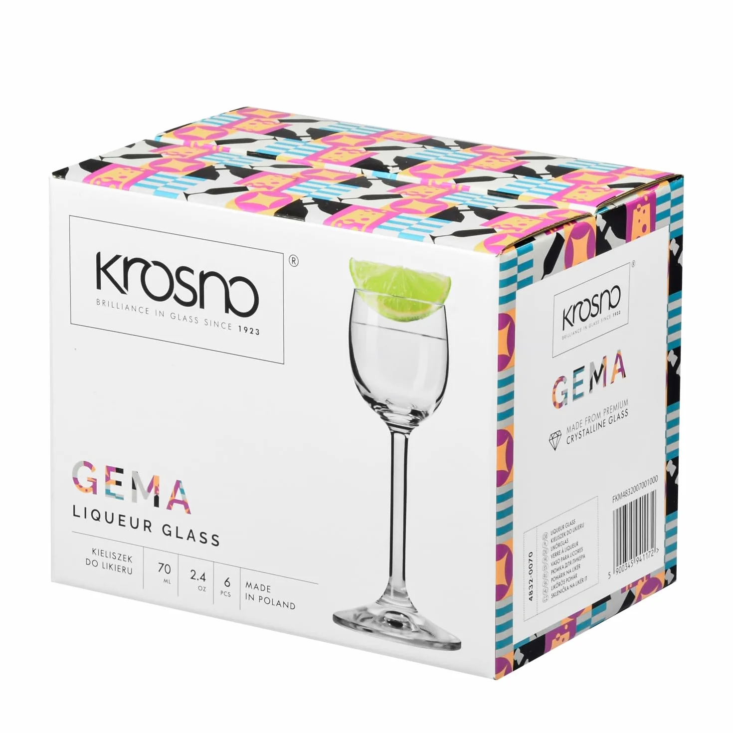 Krosno Kieliszki do likieru i nalewek | Komplet 6 sztuk | 70 ml | Kolekcja GEMA | Do domu, restauracji i na przyjęcia | Można myć w zmywarce | Bezołowiowe szkło kryształowe
