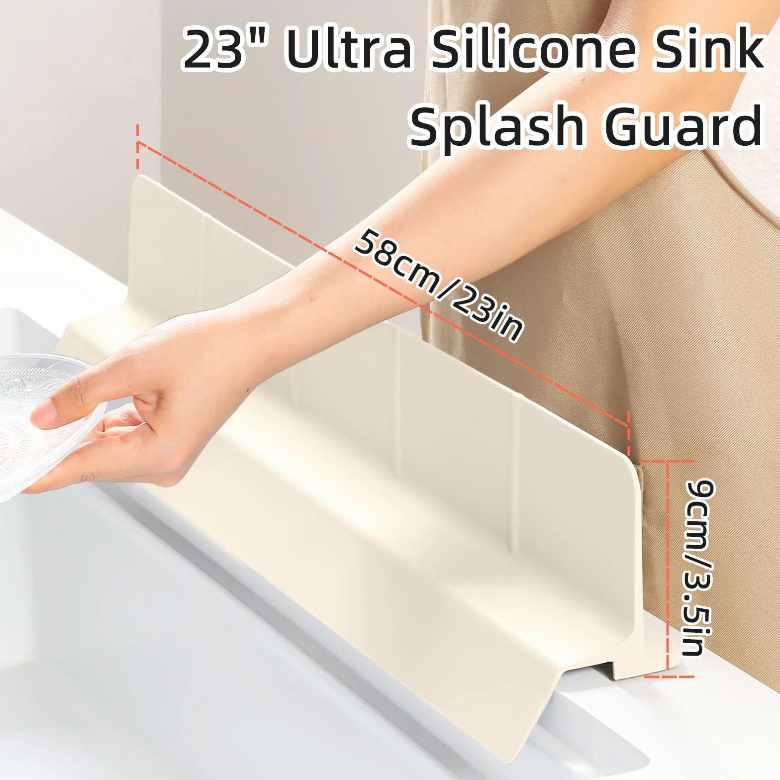 Ultra silikonowa osłona przed pryskaniem zlewu 58 cm wydana w 2025 roku / grudniu, samoodpływowa osłona przed rozpryskami wody do zlewu kuchennego, łazienki i wyspy, z osłoną przed zachlapaniem 8,9 cm
