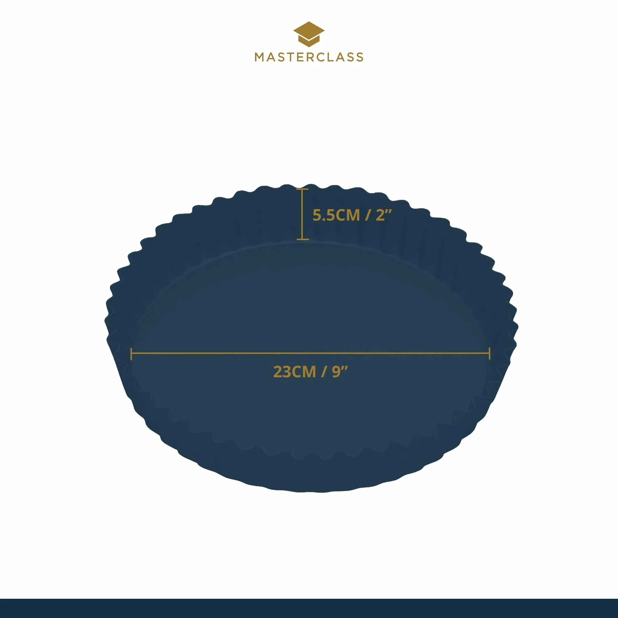 MasterClass Nieprzywierająca forma do tart i quiche z powłoką nieprzywierającą bez PTFE, PFOA i BPA, solidna stal węglowa o grubości 1 mm, karbowana stal węglowa, okrągła 23 cm (9''), z rękawem