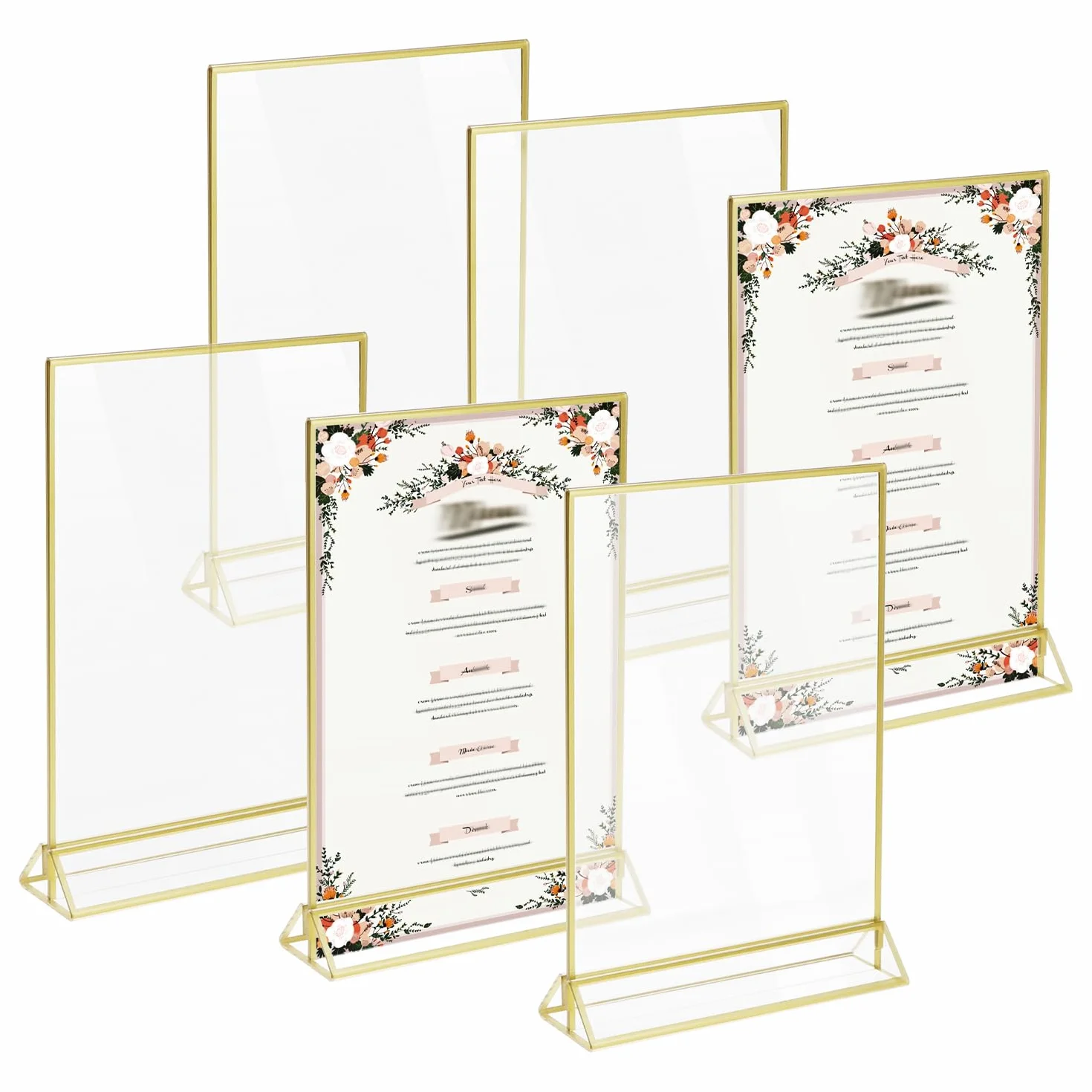QWORK® 6 złotych ramek na zdjęcia, akrylowa ramka na zdjęcia A5, dwustronna ramka na stół, na wesele, do restauracji