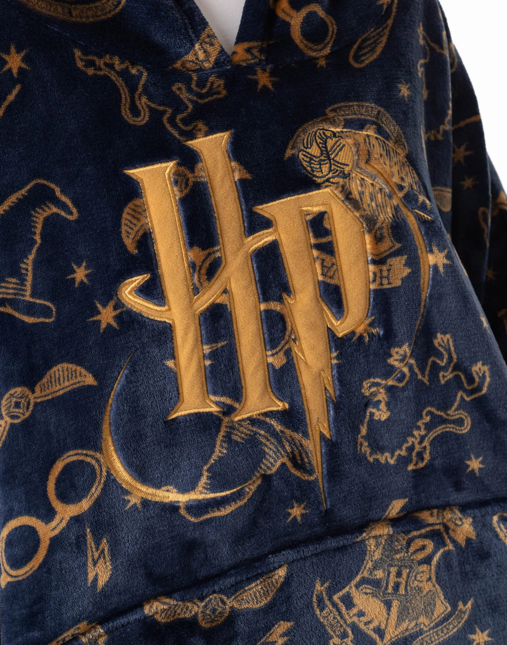 Harry Potter Damska bluza z kapturem do noszenia | Szary sweter z kapturem dla dorosłych z nadrukiem Hogwartu na całej powierzchni