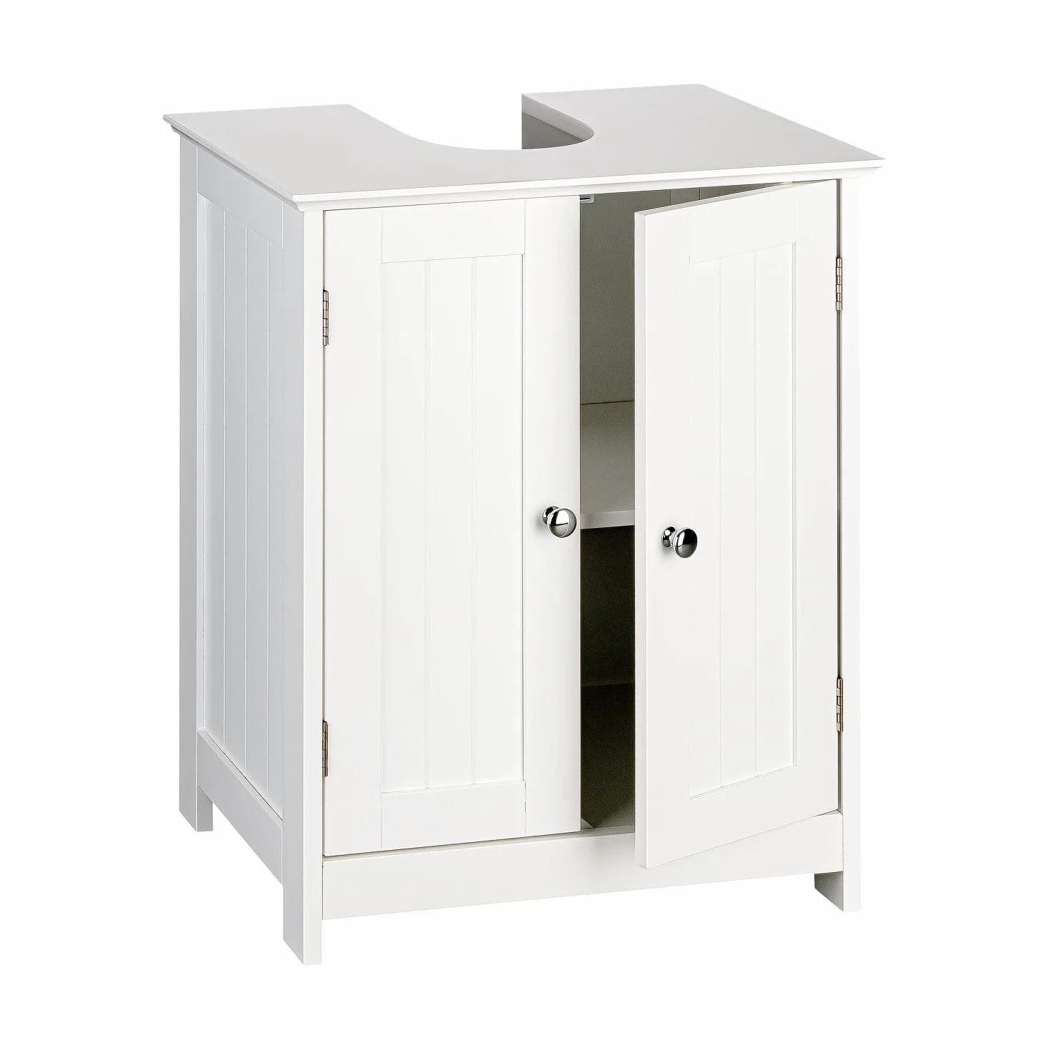 shelfmade szafka pod umywalkę w stylu rustykalnym – biała szafka łazienkowa (50 cm lub 60 cm szerokości) – szafka pod zlew z wycięciem na syfon – meble łazienkowe